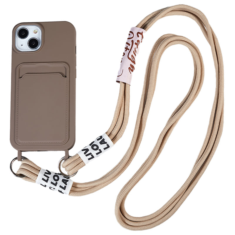 Protective Cover for iPhone 13 Pro 6.1 inch Case Anti-Fall Liquid Silicone Phone Shell with Card Slot Strap