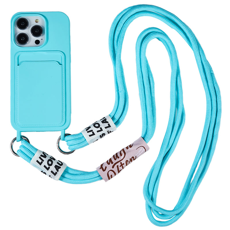 Protective Cover for iPhone 13 Pro 6.1 inch Case Anti-Fall Liquid Silicone Phone Shell with Card Slot Strap