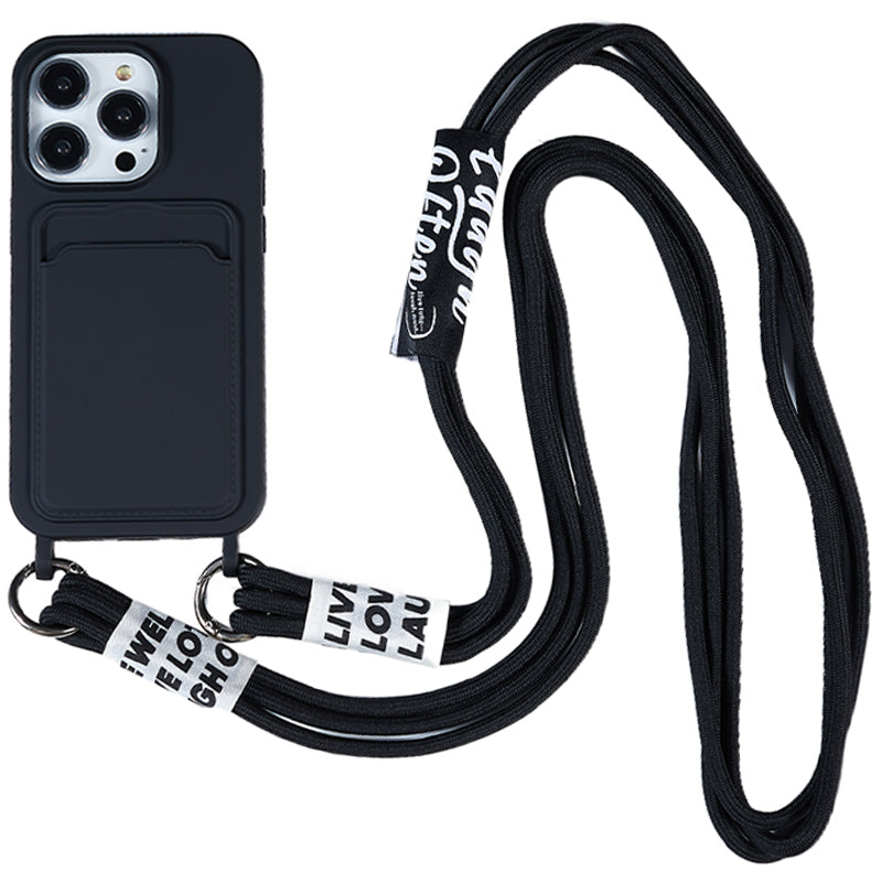 Protective Cover for iPhone 13 Pro 6.1 inch Case Anti-Fall Liquid Silicone Phone Shell with Card Slot Strap