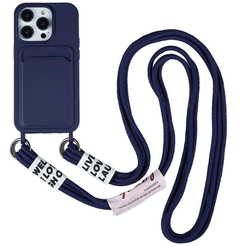 Protective Cover for iPhone 13 Pro 6.1 inch Case Anti-Fall Liquid Silicone Phone Shell with Card Slot Strap