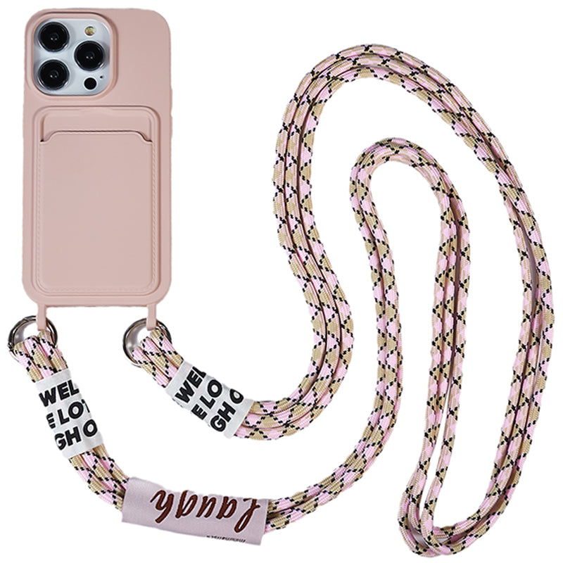 Protective Cover for iPhone 13 Pro 6.1 inch Case Anti-Fall Liquid Silicone Phone Shell with Card Slot Strap
