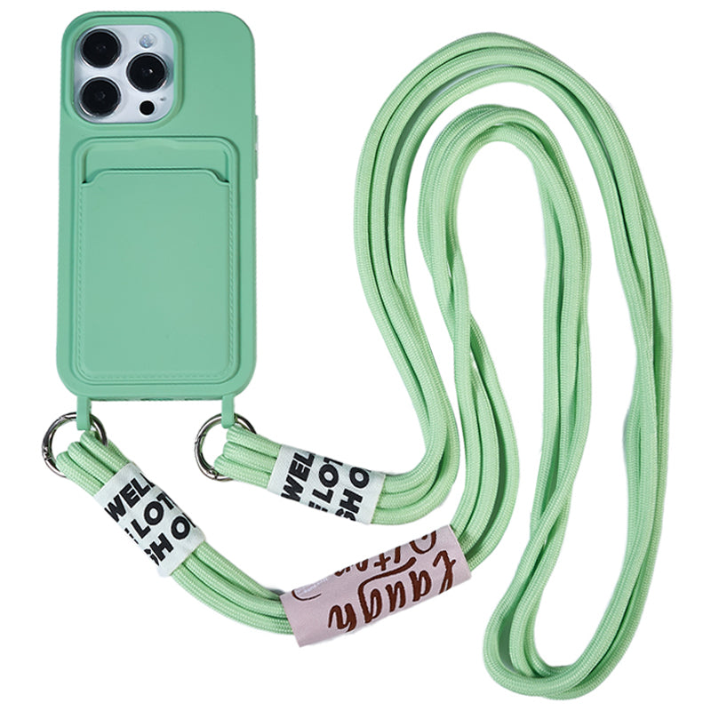 Anti-Drop Slim Case for iPhone 13 Pro Max 6.7 inch Liquid Silicone Phone Cover with Card Slot Strap