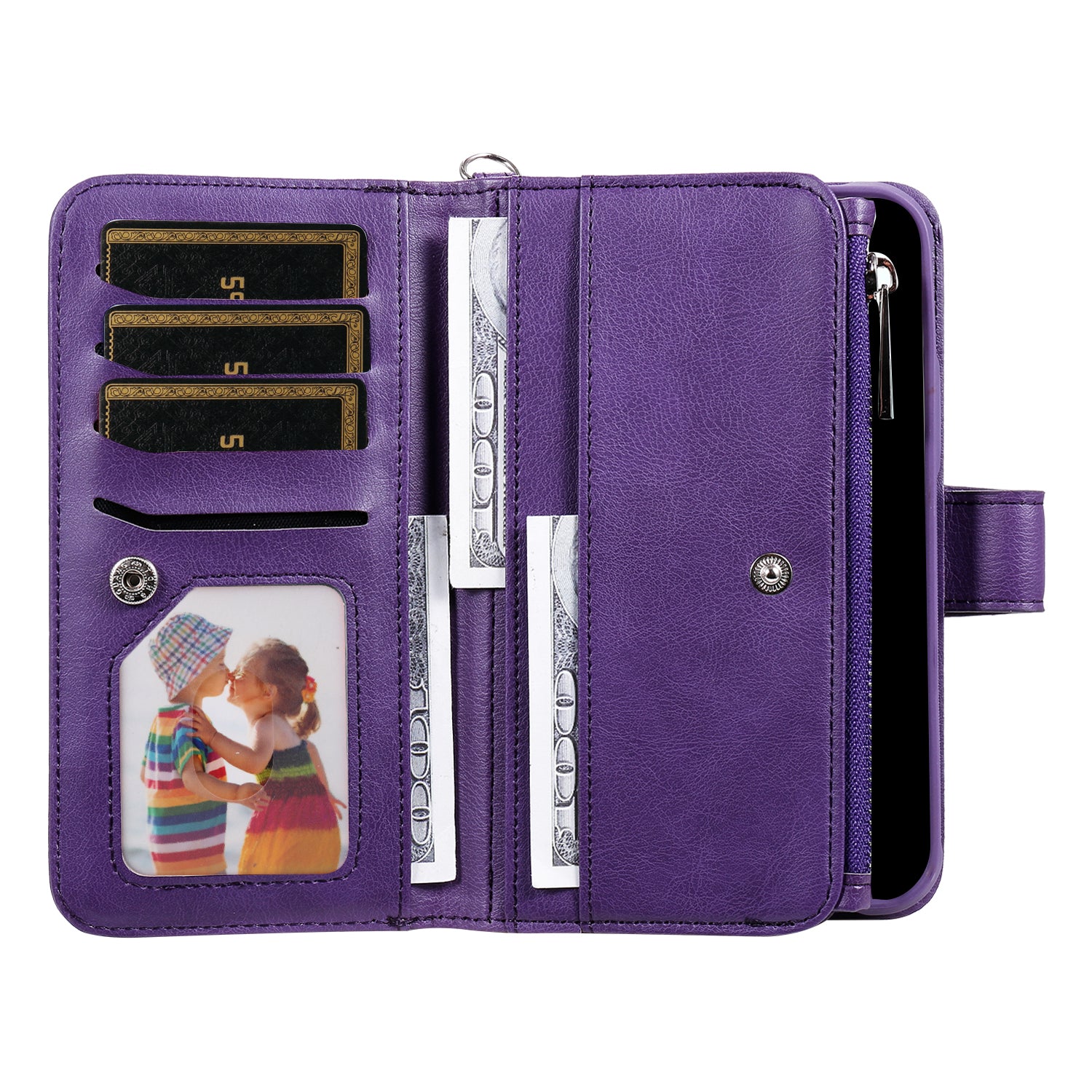 KT Multi-functional Series-4 Leather Phone Case for Samsung Galaxy S23 Wallet Stand Zipper Detachable Magnetic Cover