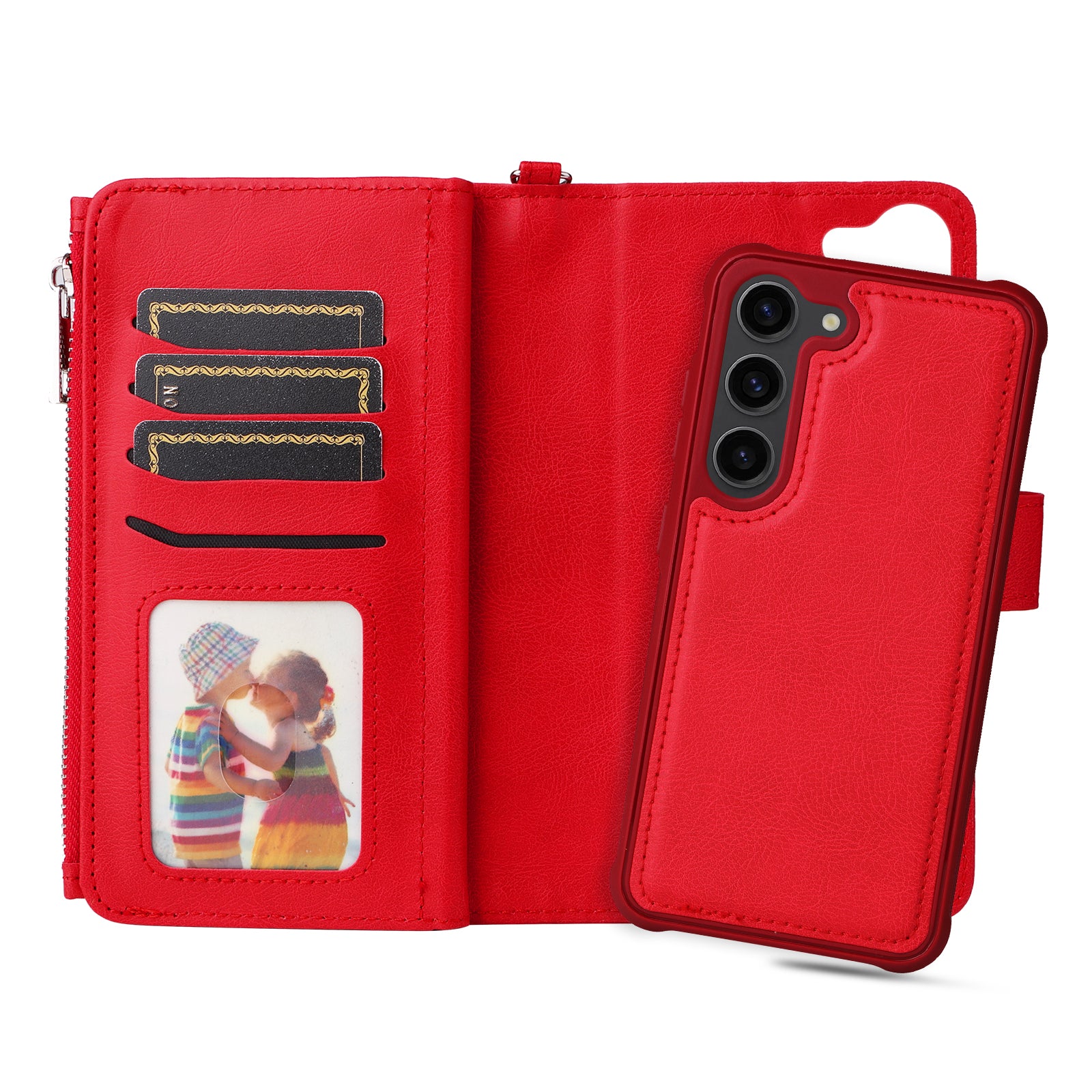 KT Multi-functional Series-4 Leather Phone Case for Samsung Galaxy S23 Wallet Stand Zipper Detachable Magnetic Cover
