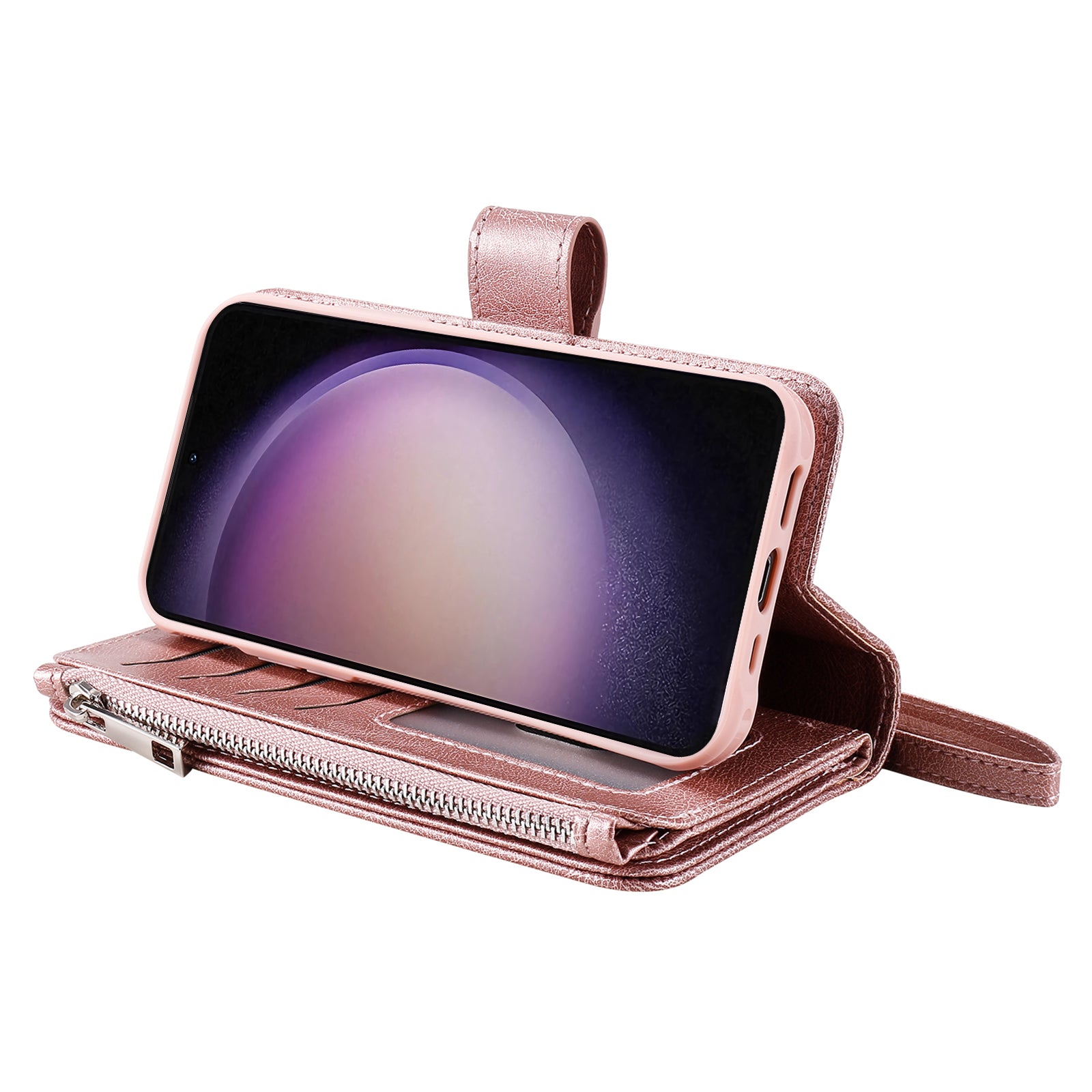 KT Multi-functional Series-4 Leather Phone Case for Samsung Galaxy S23 Wallet Stand Zipper Detachable Magnetic Cover