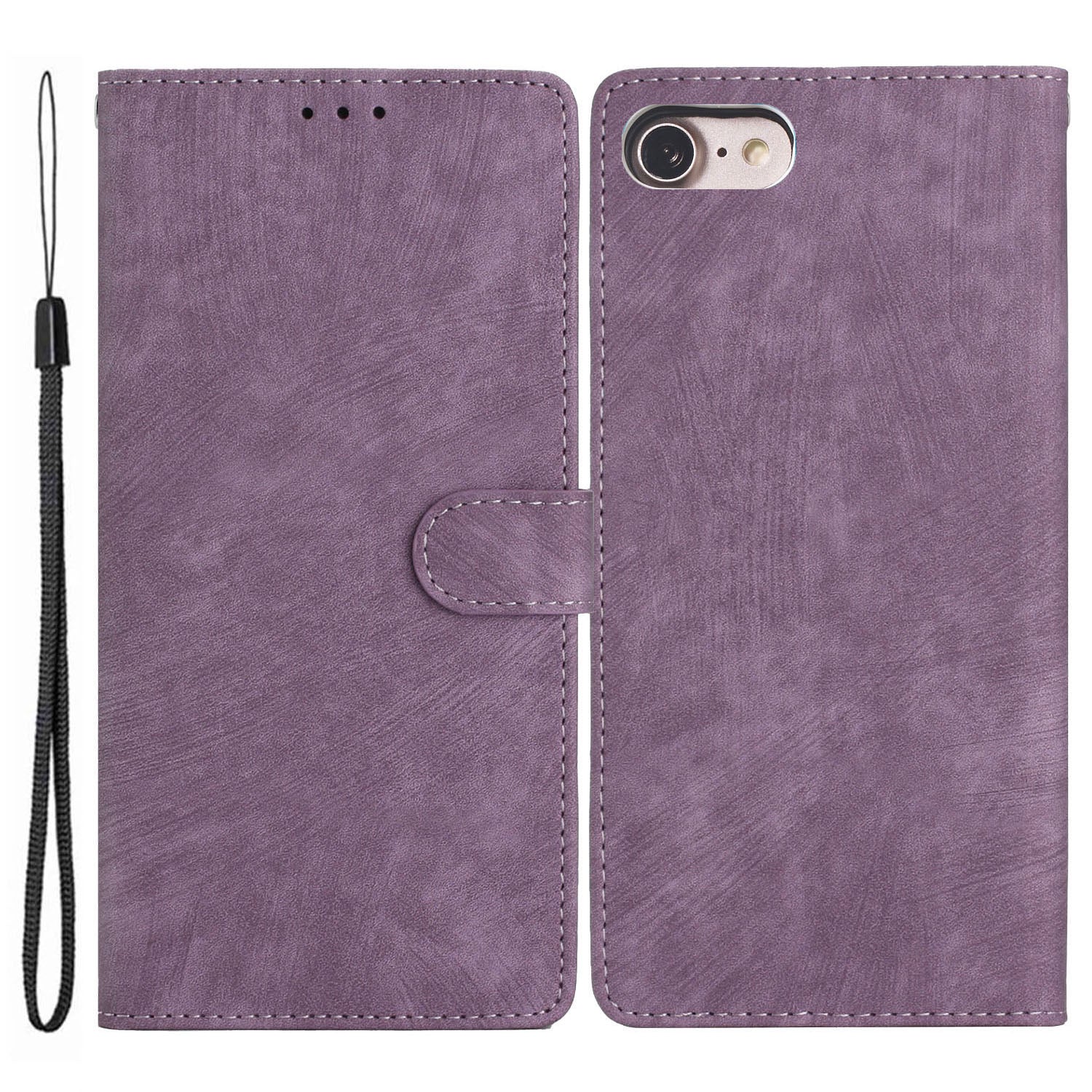 For iPhone 7/8/SE (2020)/SE (2022) PU Leather Solid Color Cover Skin-touch Stand Wallet Phone Case