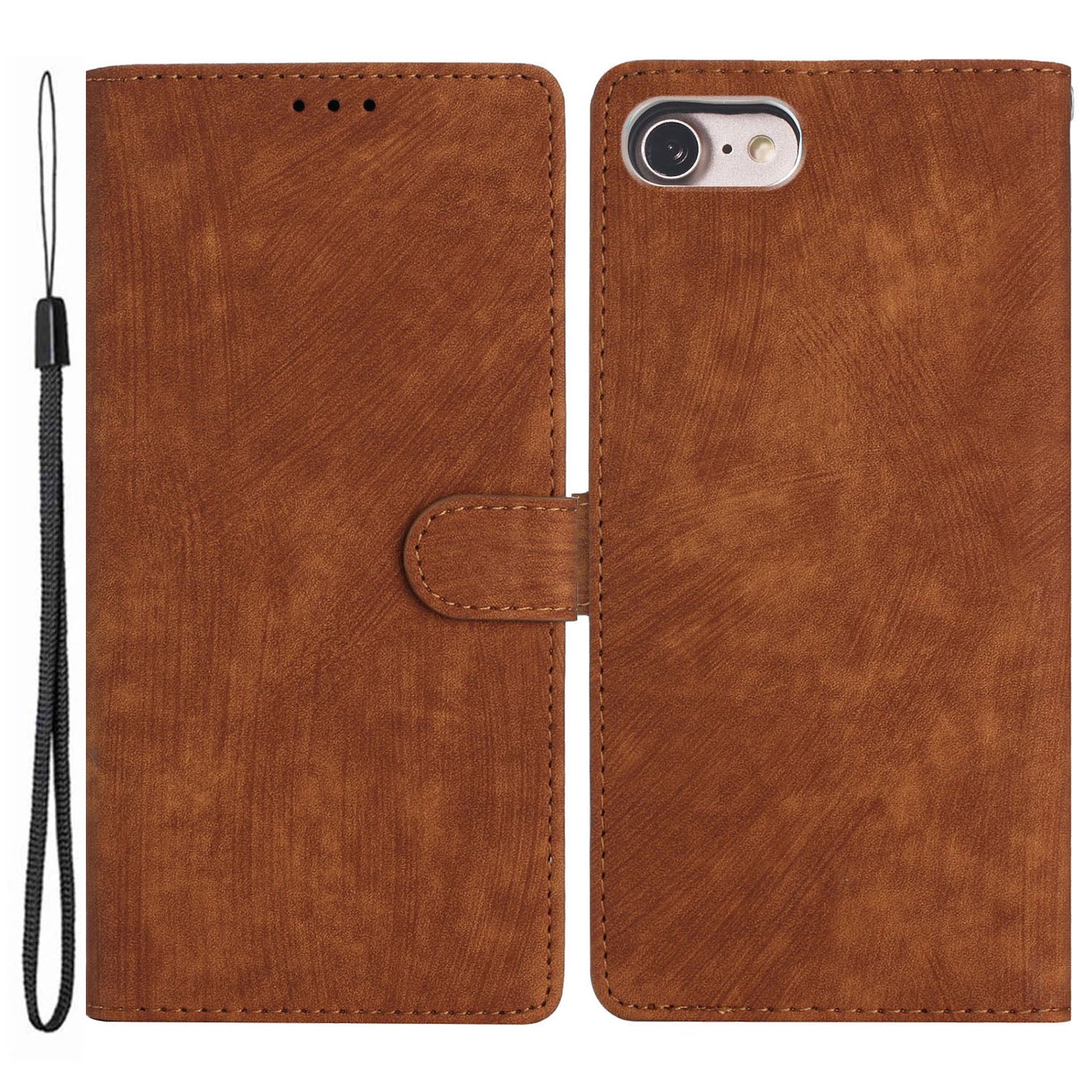 For iPhone 7/8/SE (2020)/SE (2022) PU Leather Solid Color Cover Skin-touch Stand Wallet Phone Case