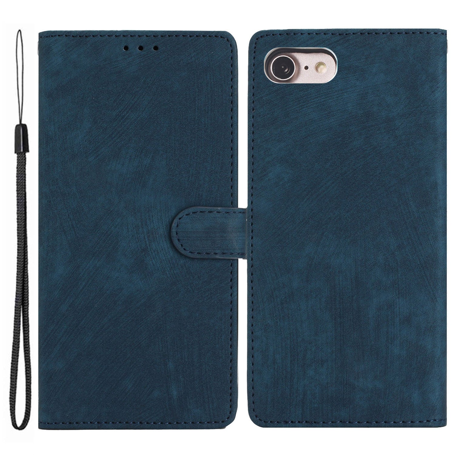 For iPhone 7/8/SE (2020)/SE (2022) PU Leather Solid Color Cover Skin-touch Stand Wallet Phone Case