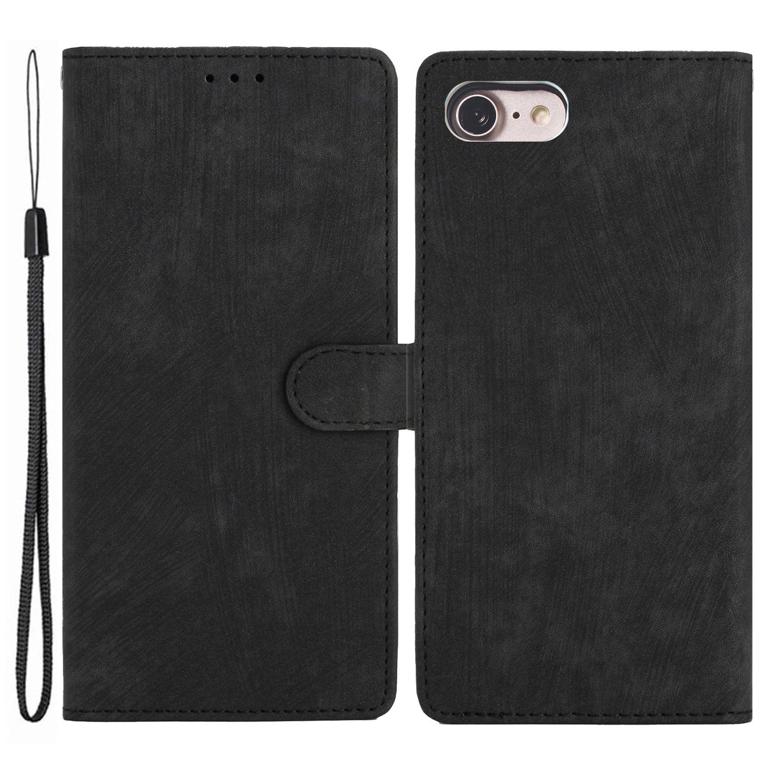 For iPhone 7/8/SE (2020)/SE (2022) PU Leather Solid Color Cover Skin-touch Stand Wallet Phone Case