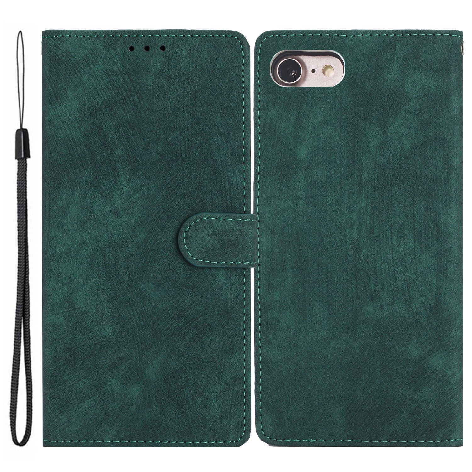 For iPhone 7/8/SE (2020)/SE (2022) PU Leather Solid Color Cover Skin-touch Stand Wallet Phone Case