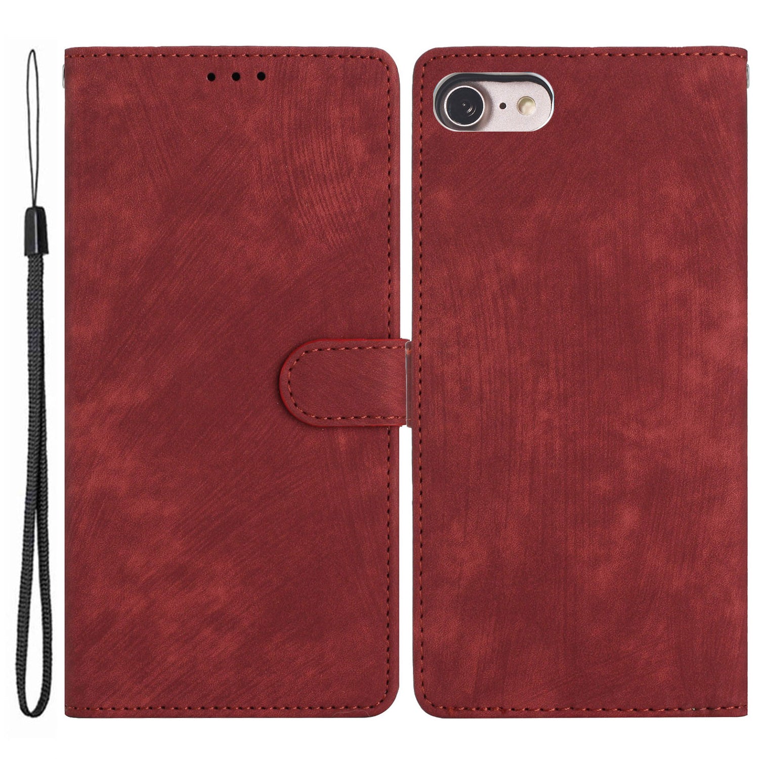 For iPhone 7/8/SE (2020)/SE (2022) PU Leather Solid Color Cover Skin-touch Stand Wallet Phone Case