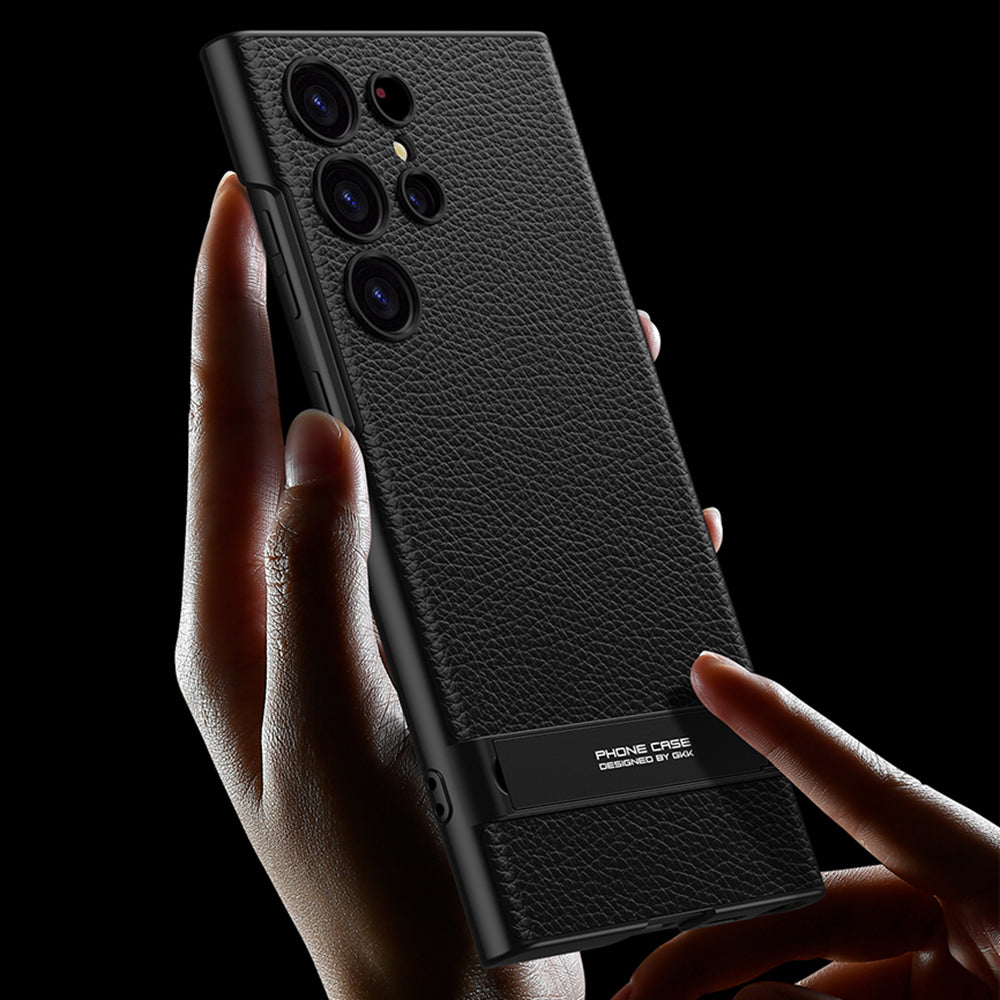 GKK Shockproof Phone Cover for Samsung Galaxy S23 Ultra Carbon Fiber Texture Anti-Drop TPU Phone Case with Kickstand