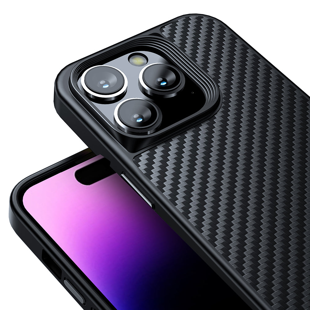 Magnetický kryt na telefon pro iPhone 14 Pro s aramidovým vláknem TPU s texturou uhlíkových vláken zadní kryt proti poškrábání
