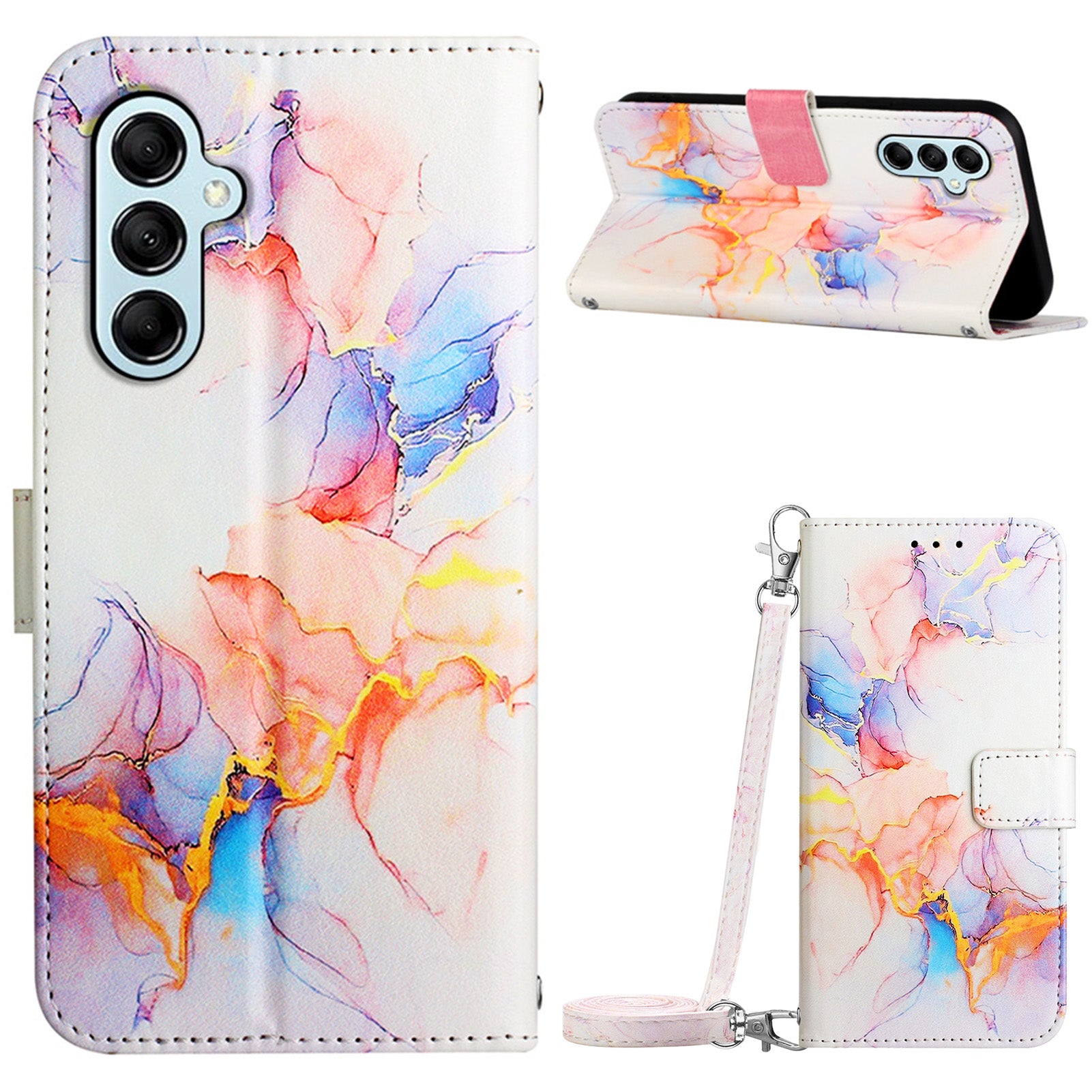 YB Pattern Printing Leather Series-6 For Samsung Galaxy M14 5G Marble Pattern Leather Wallet Cover Stand Phone Case