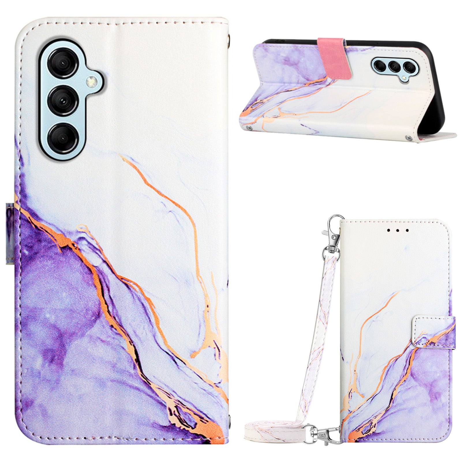 YB Pattern Printing Leather Series-6 For Samsung Galaxy M14 5G Marble Pattern Leather Wallet Cover Stand Phone Case