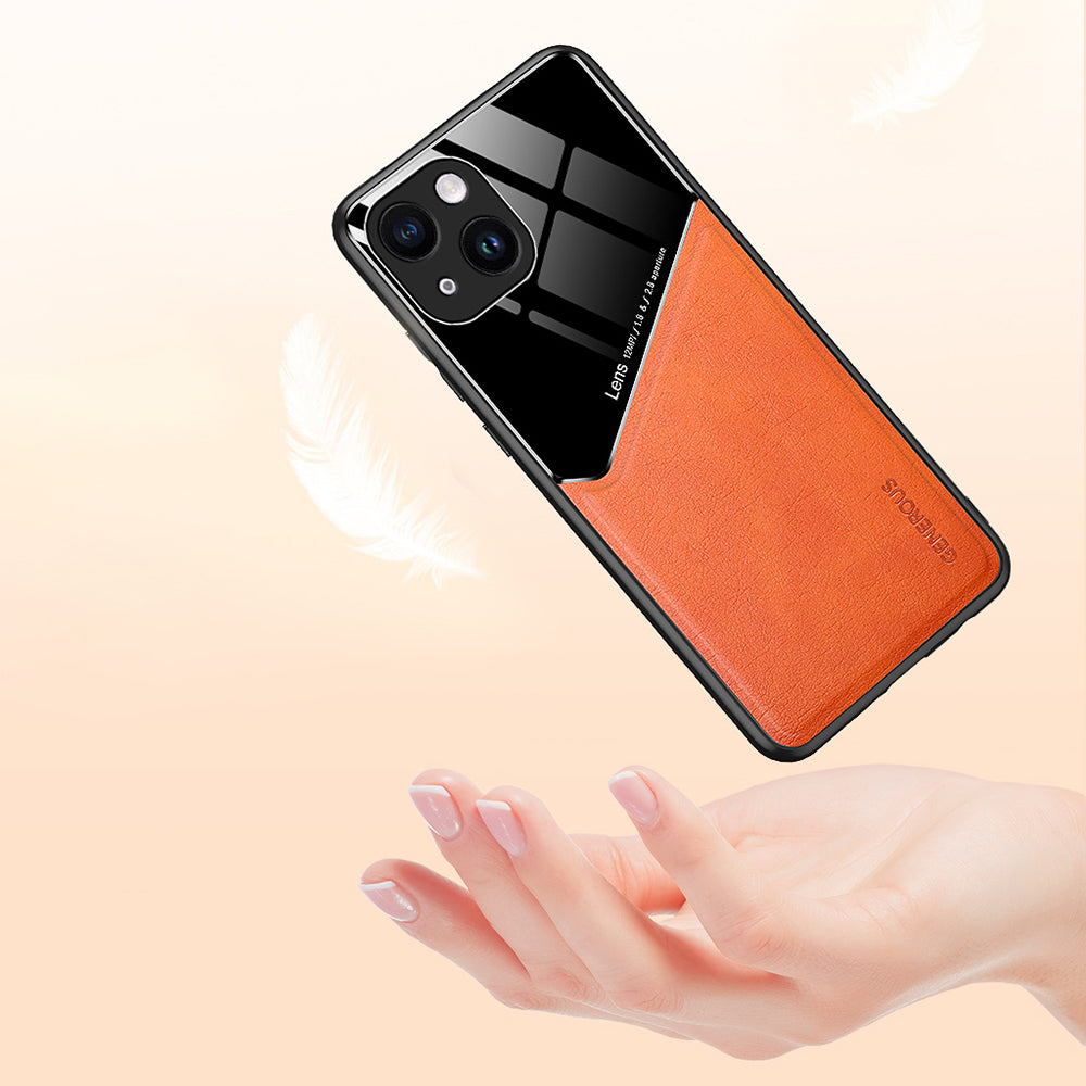 For iPhone 14 Protective Case Textured PU Leather Coating Drop-proof Phone Cover Support Magnetic Car Mount