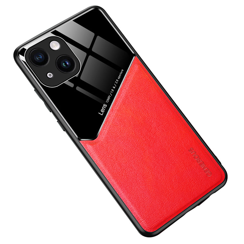 For iPhone 14 Protective Case Textured PU Leather Coating Drop-proof Phone Cover Support Magnetic Car Mount