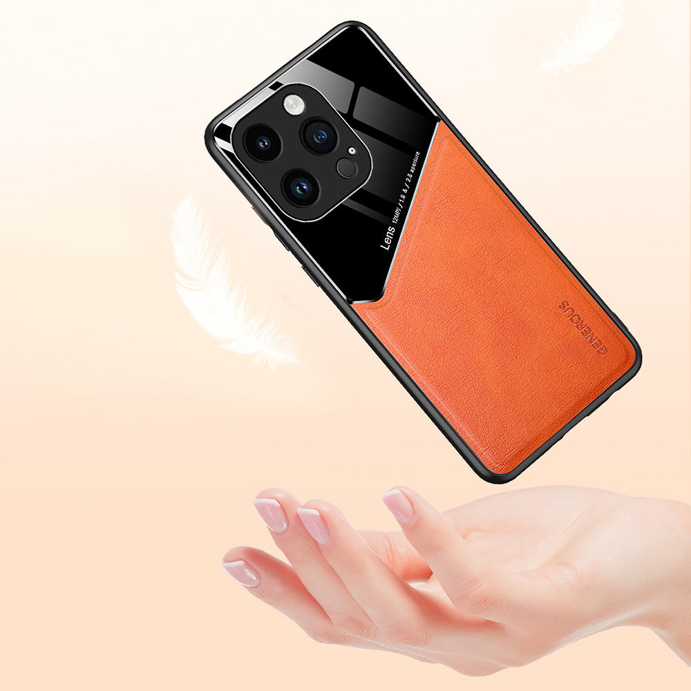 For iPhone 14 Pro Max Leather Coated Case Built-in Magnetic Holder Metal Sheet Phone Cover