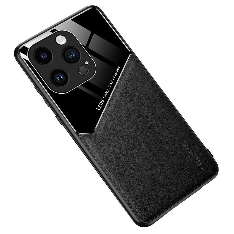 For iPhone 14 Pro Max Leather Coated Case Built-in Magnetic Holder Metal Sheet Phone Cover