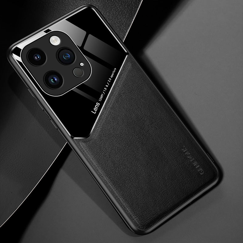For iPhone 14 Pro Max Leather Coated Case Built-in Magnetic Holder Metal Sheet Phone Cover