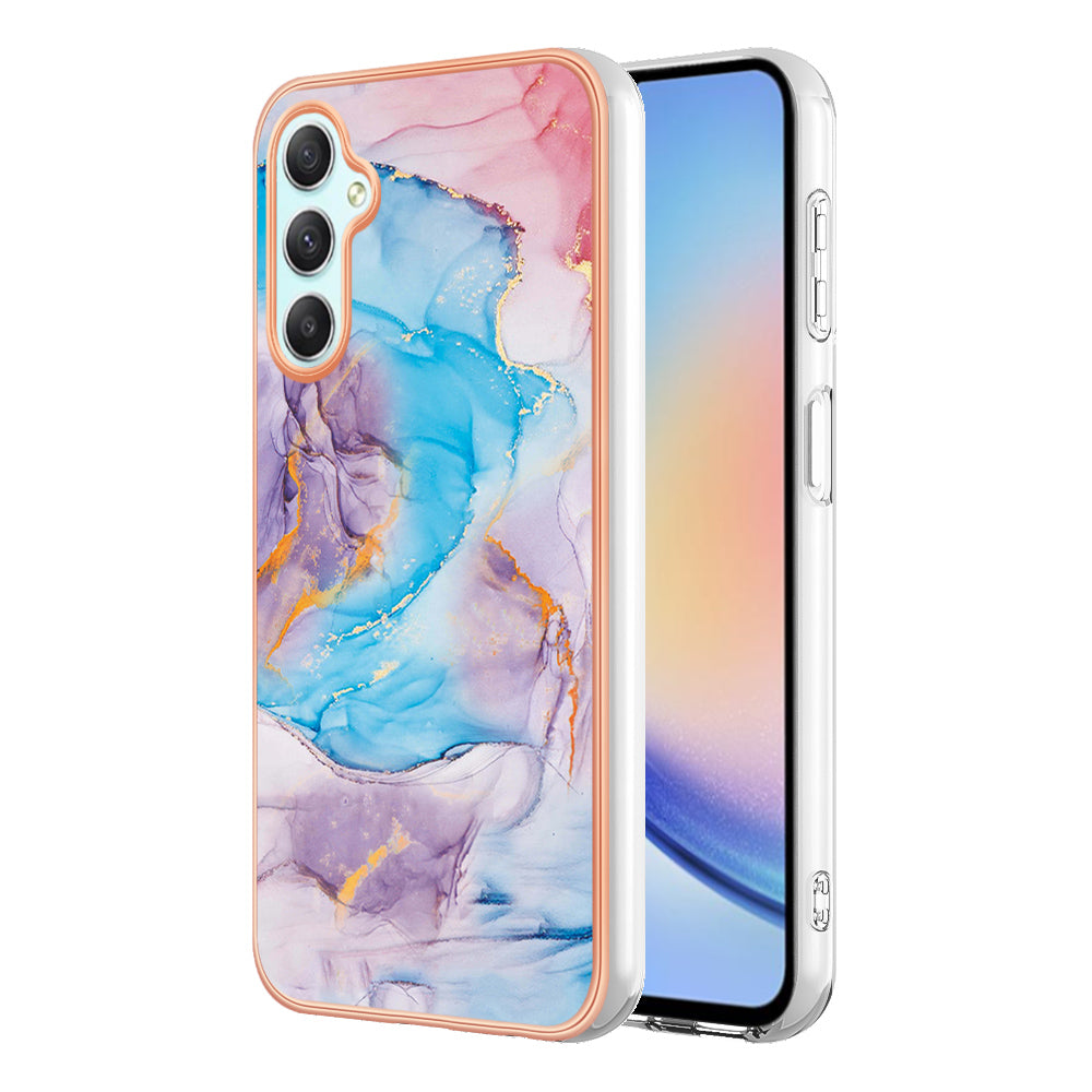 YB IMD Series-1 TPU telefoncover til Samsung Galaxy A24 4G galvaniseret kant marmor blomstermønster IMD cover