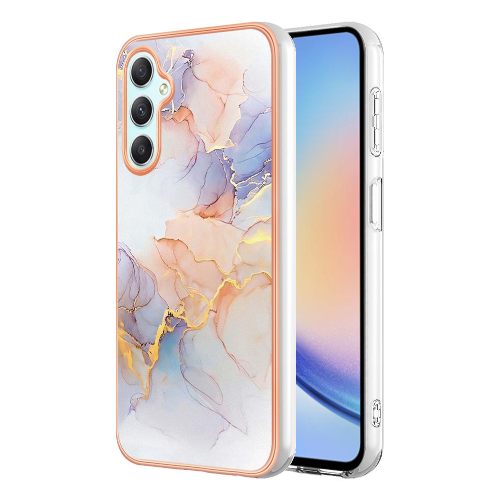 YB IMD Series-1 TPU telefoncover til Samsung Galaxy A24 4G galvaniseret kant marmor blomstermønster IMD cover