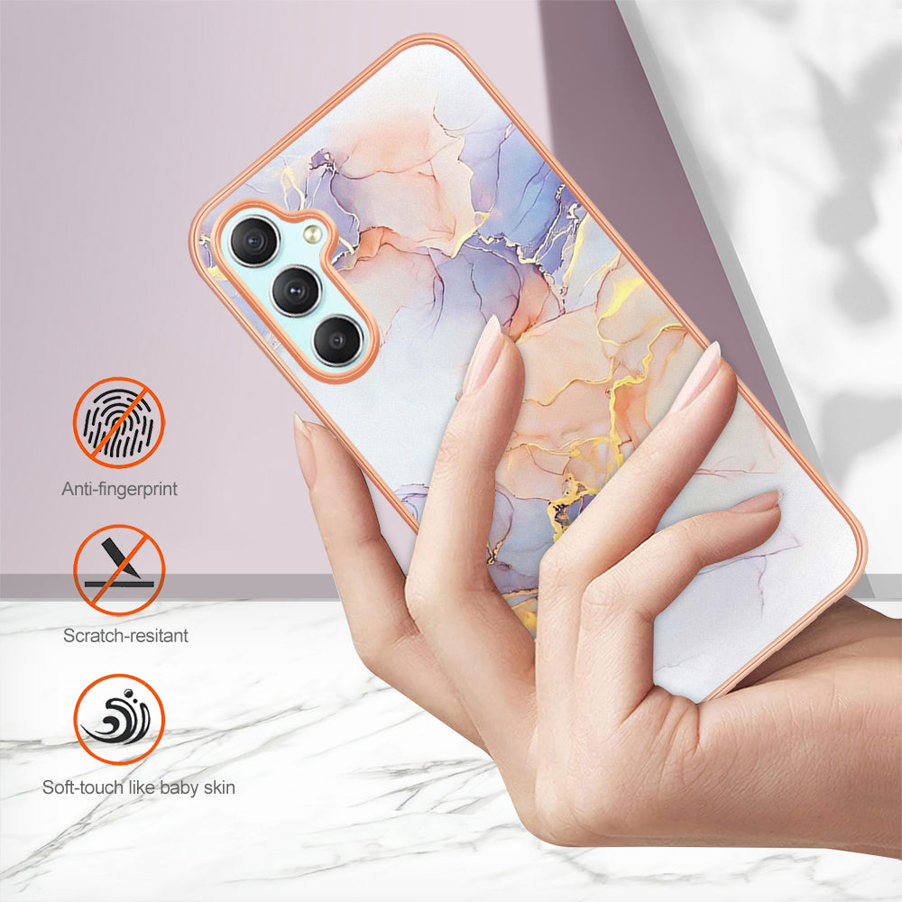 YB IMD Series-1 TPU telefoncover til Samsung Galaxy A24 4G galvaniseret kant marmor blomstermønster IMD cover