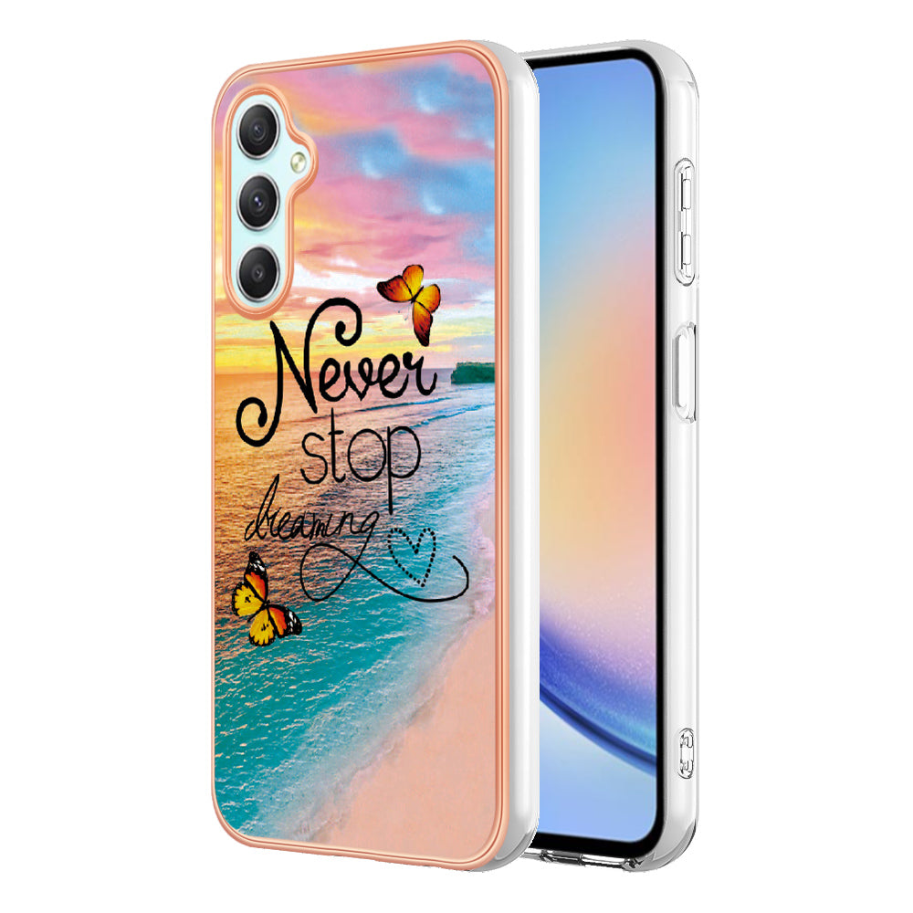 YB IMD Series-1 TPU telefoncover til Samsung Galaxy A24 4G galvaniseret kant marmor blomstermønster IMD cover