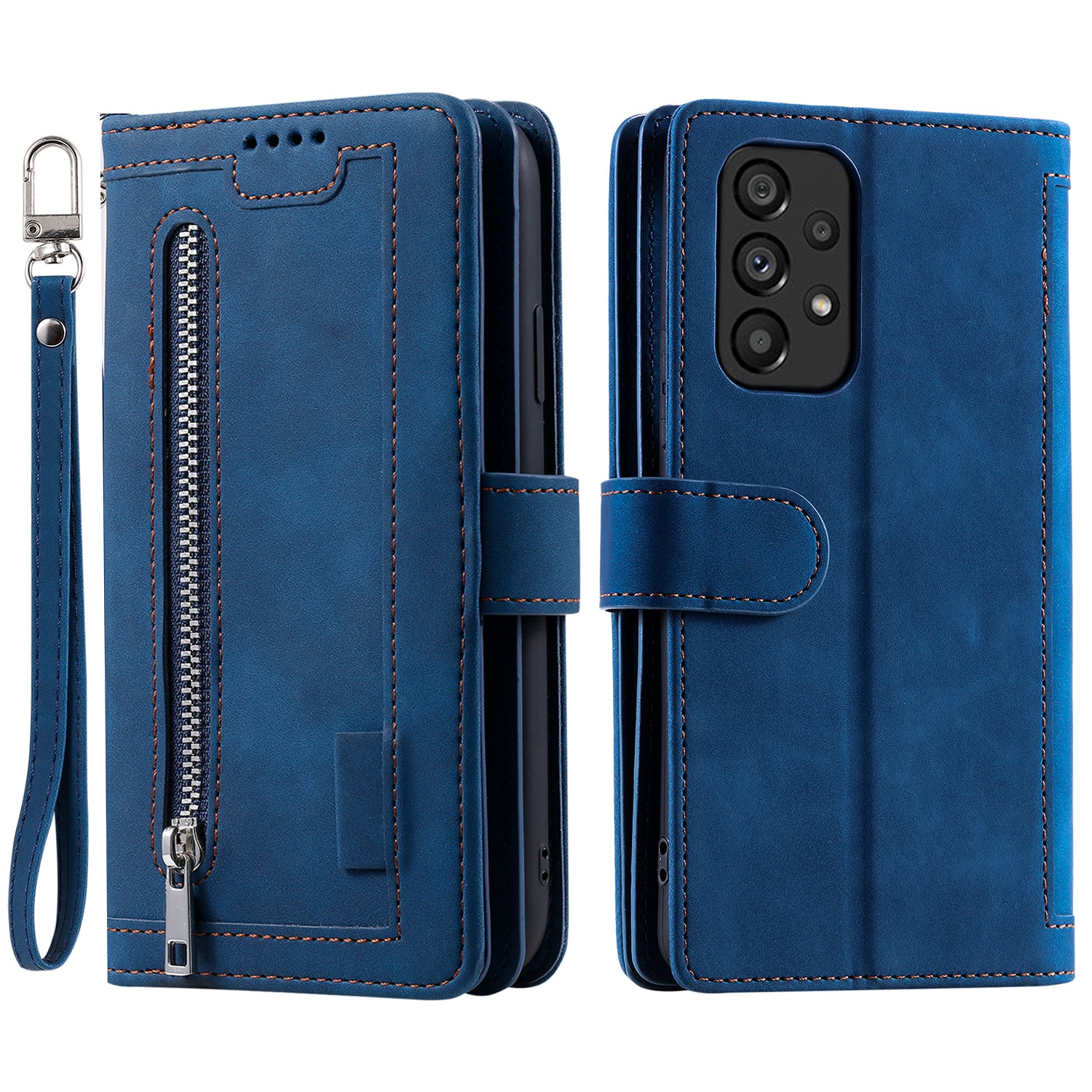 PU Leather Phone Case For Samsung Galaxy A33 5G Zipper Pocket 9 Card Slots Phone Shell Cover