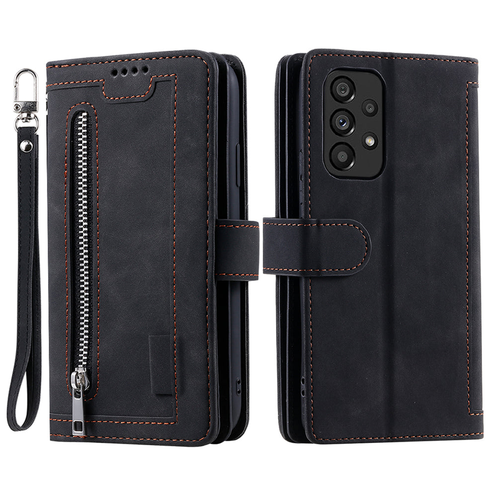 PU Leather Phone Case For Samsung Galaxy A33 5G Zipper Pocket 9 Card Slots Phone Shell Cover