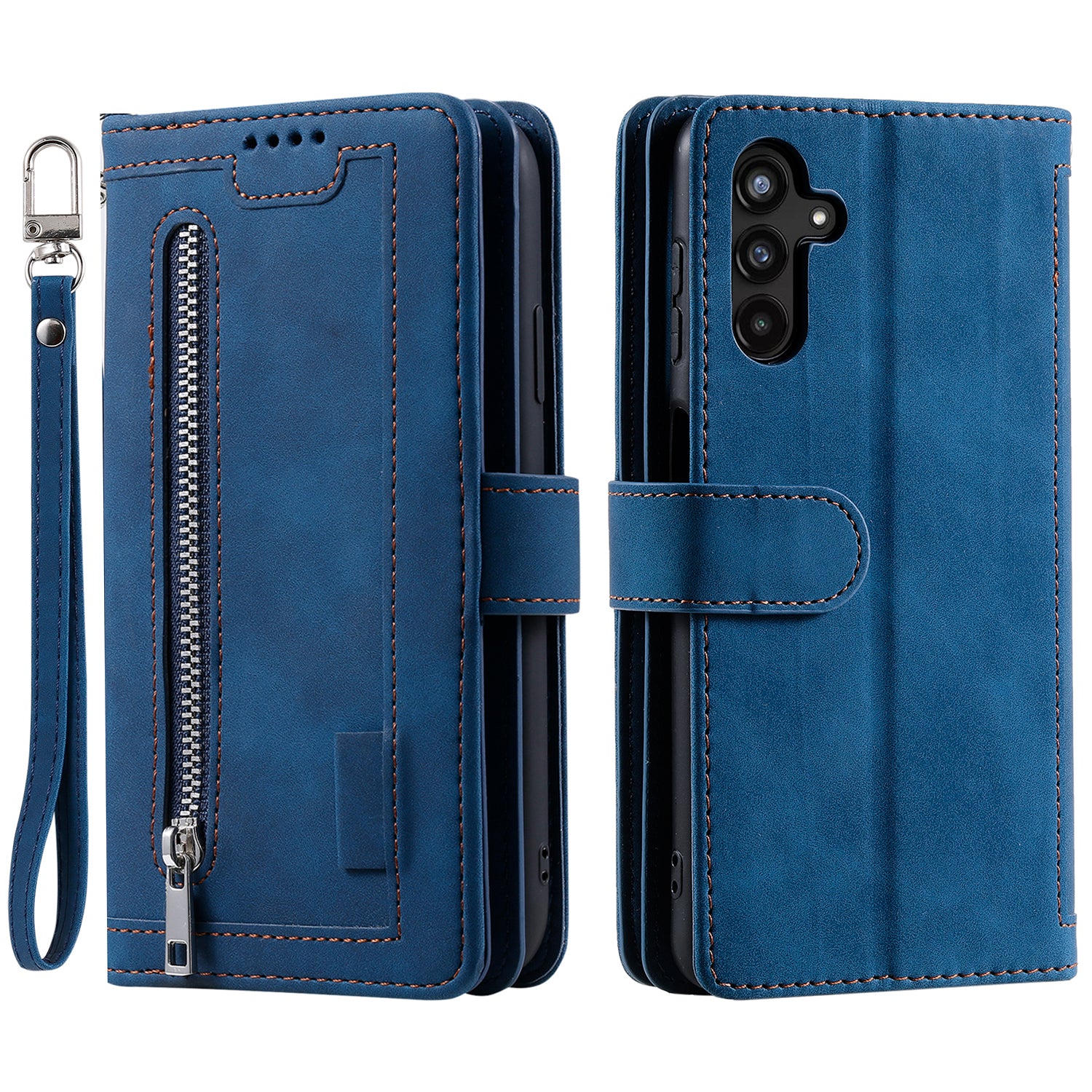 For Samsung Galaxy A24 4G PU Leather Phone Case Zipper Pocket 9 Card Slots Protective Cover