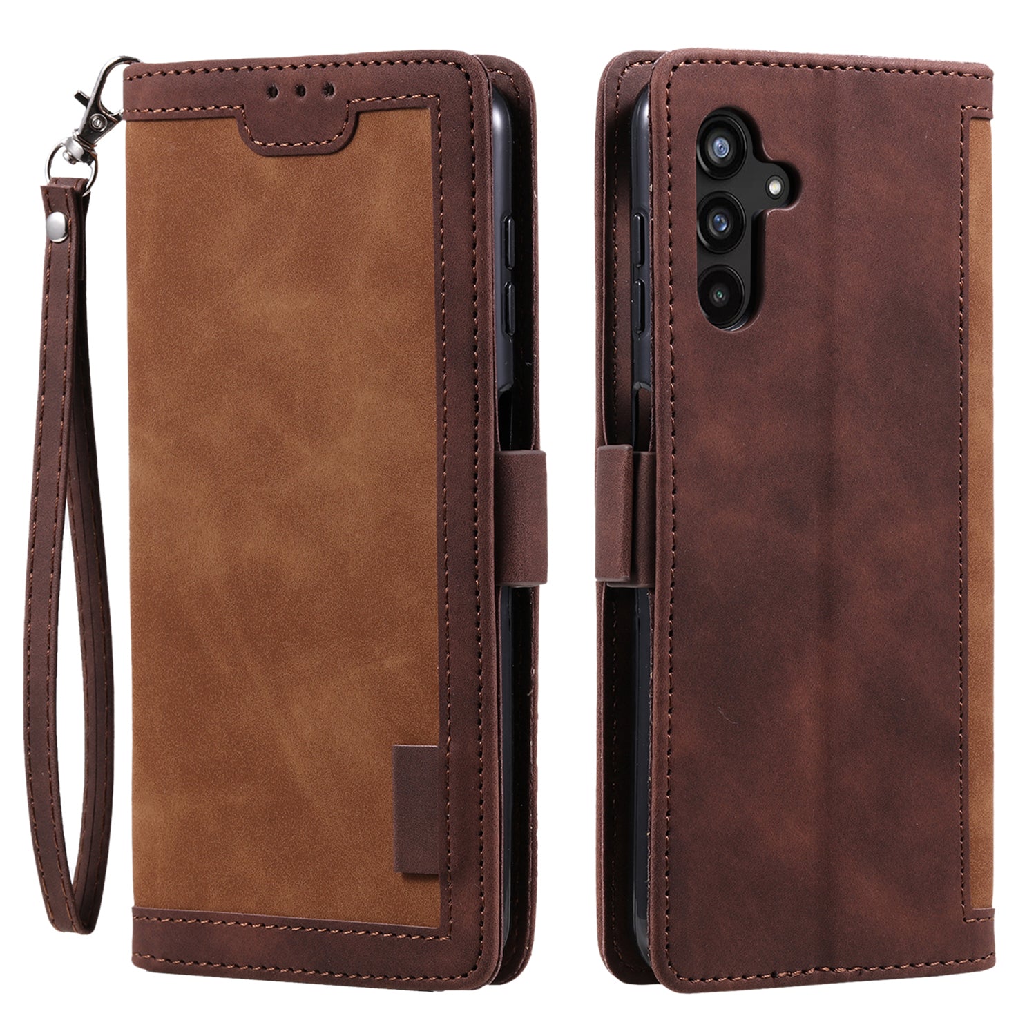 Til Samsung Galaxy A24 4G Læder Telefon Taske Stand Tegnebog Retro farve splejsningscover med rem