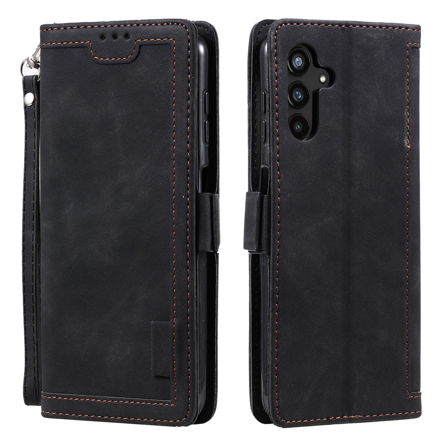 Til Samsung Galaxy A24 4G Læder Telefon Taske Stand Tegnebog Retro farve splejsningscover med rem
