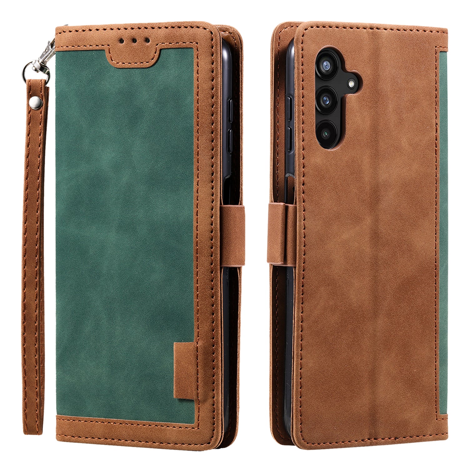 Til Samsung Galaxy A24 4G Læder Telefon Taske Stand Tegnebog Retro farve splejsningscover med rem