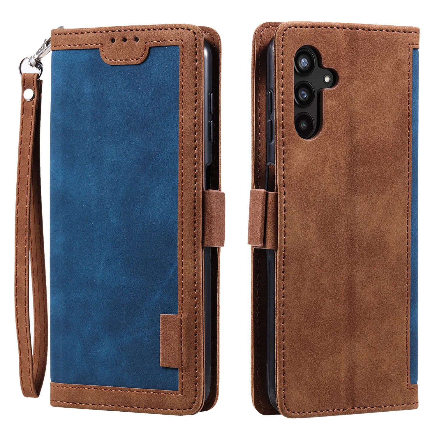 Til Samsung Galaxy A24 4G Læder Telefon Taske Stand Tegnebog Retro farve splejsningscover med rem