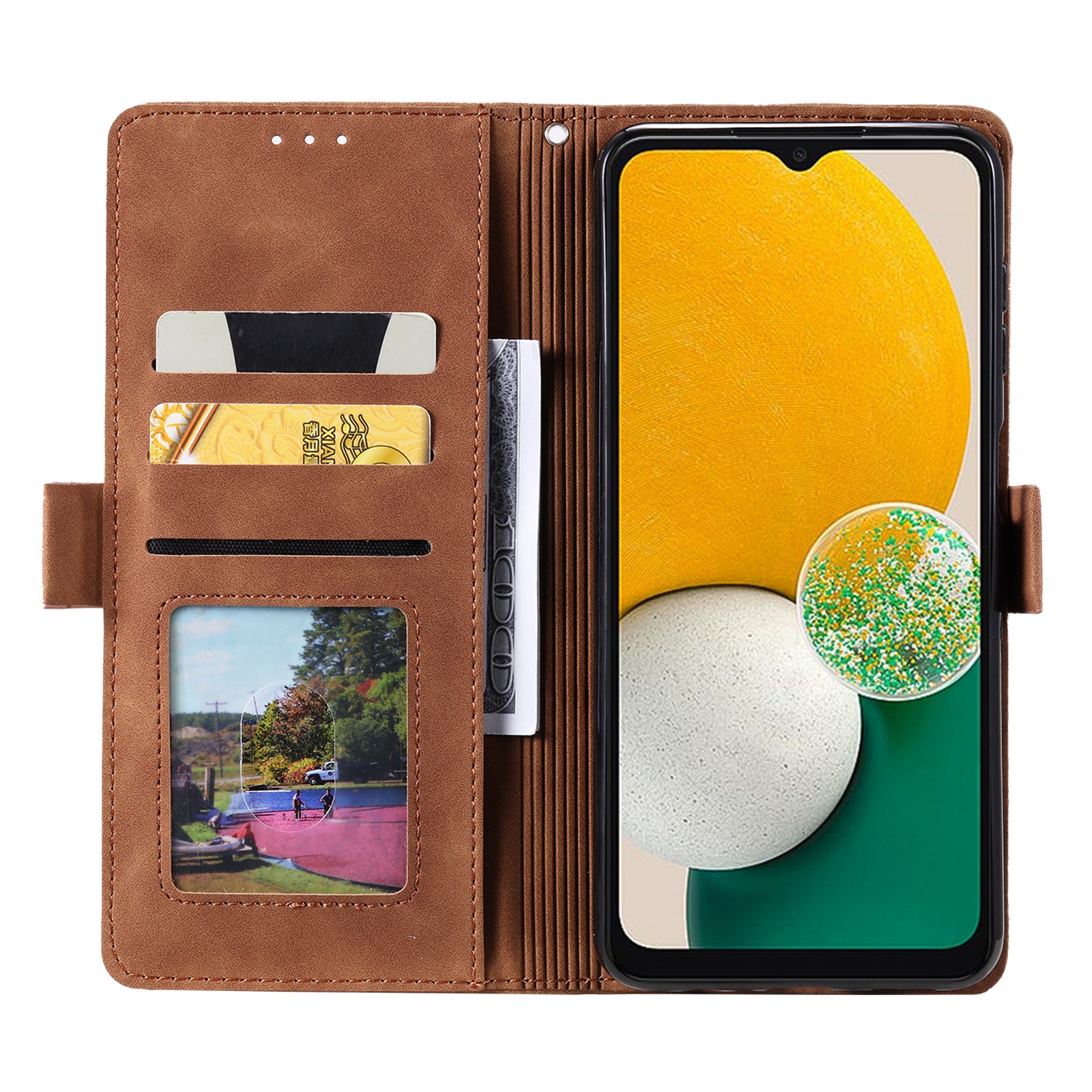 Til Samsung Galaxy A24 4G Læder Telefon Taske Stand Tegnebog Retro farve splejsningscover med rem