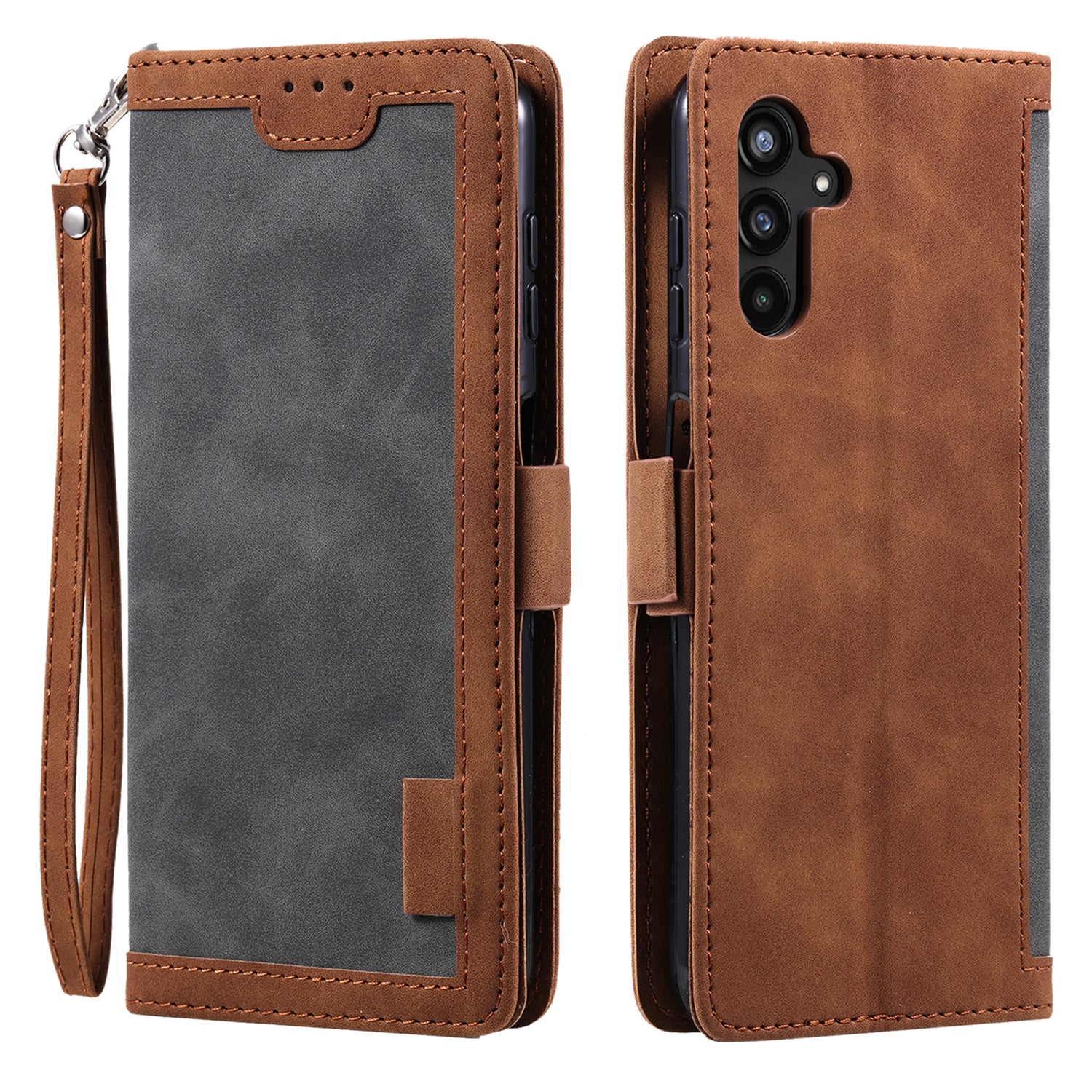 For Samsung Galaxy A24 4G Leather Phone Case Stand Wallet Retro Color Splicing Cover with Strap