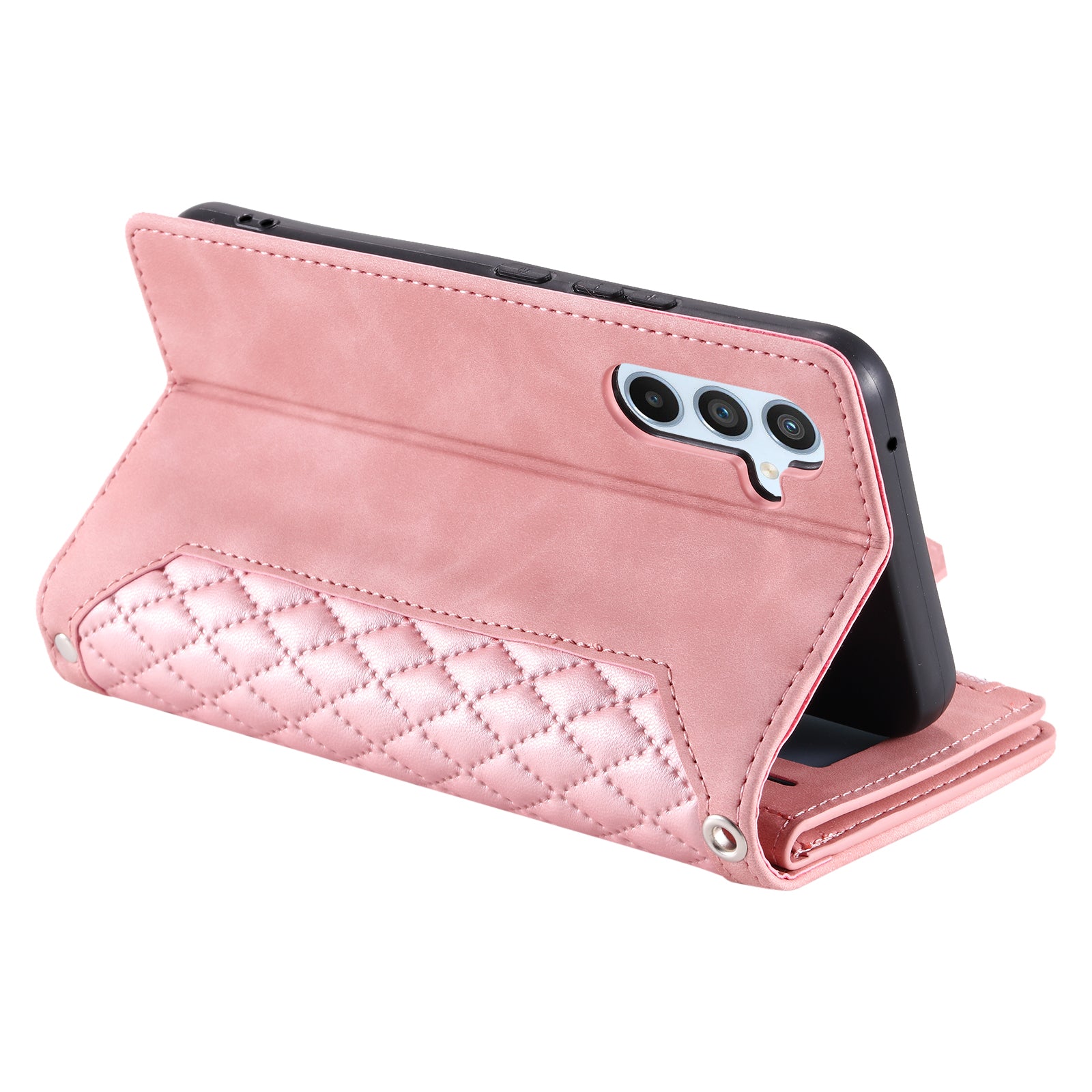 Til Samsung Galaxy A24 4G Rhombus præget PU-lædercover Lynlåslomme tegnebog Telefonetui med rem