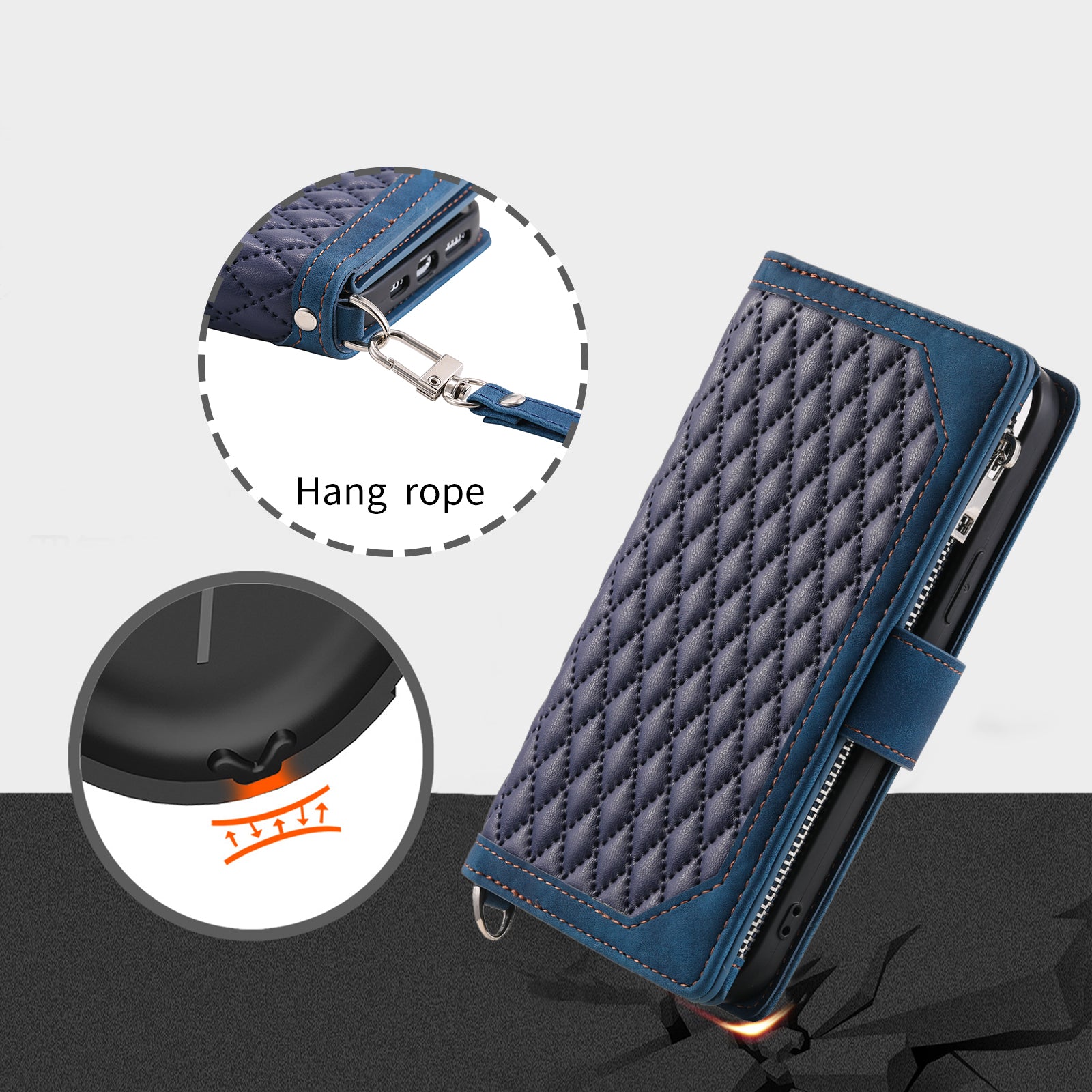 Zippered Wallet Phone Case for Samsung Galaxy A34 5G PU Leather Cover Rhombus Imprinted Phone Shell with Strap