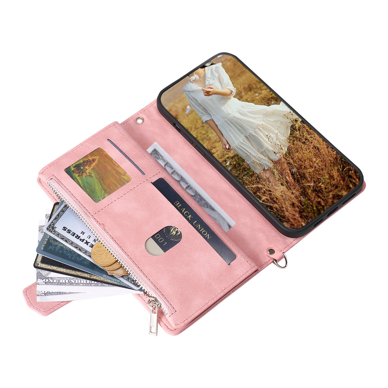 Zippered Wallet Phone Case for Samsung Galaxy A34 5G PU Leather Cover Rhombus Imprinted Phone Shell with Strap