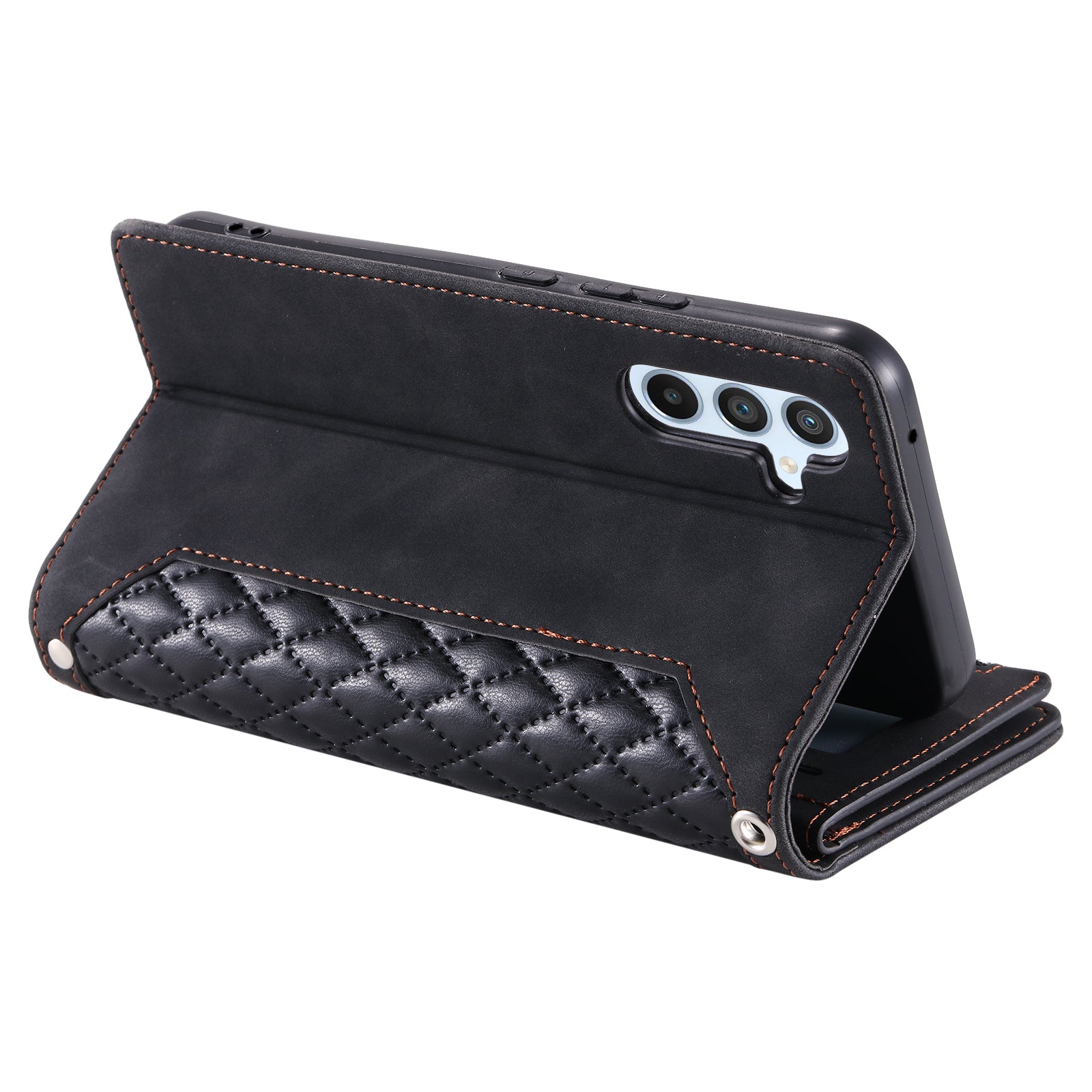 Zippered Wallet Phone Case for Samsung Galaxy A34 5G PU Leather Cover Rhombus Imprinted Phone Shell with Strap