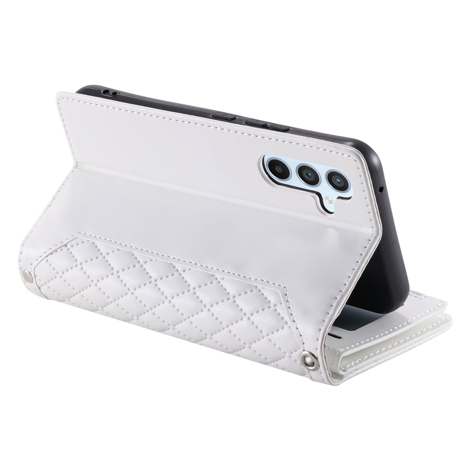 Til Samsung Galaxy A14 4G / 5G PU-lædertelefontaske Rhombus tegnet lynlås-pungcover med rem