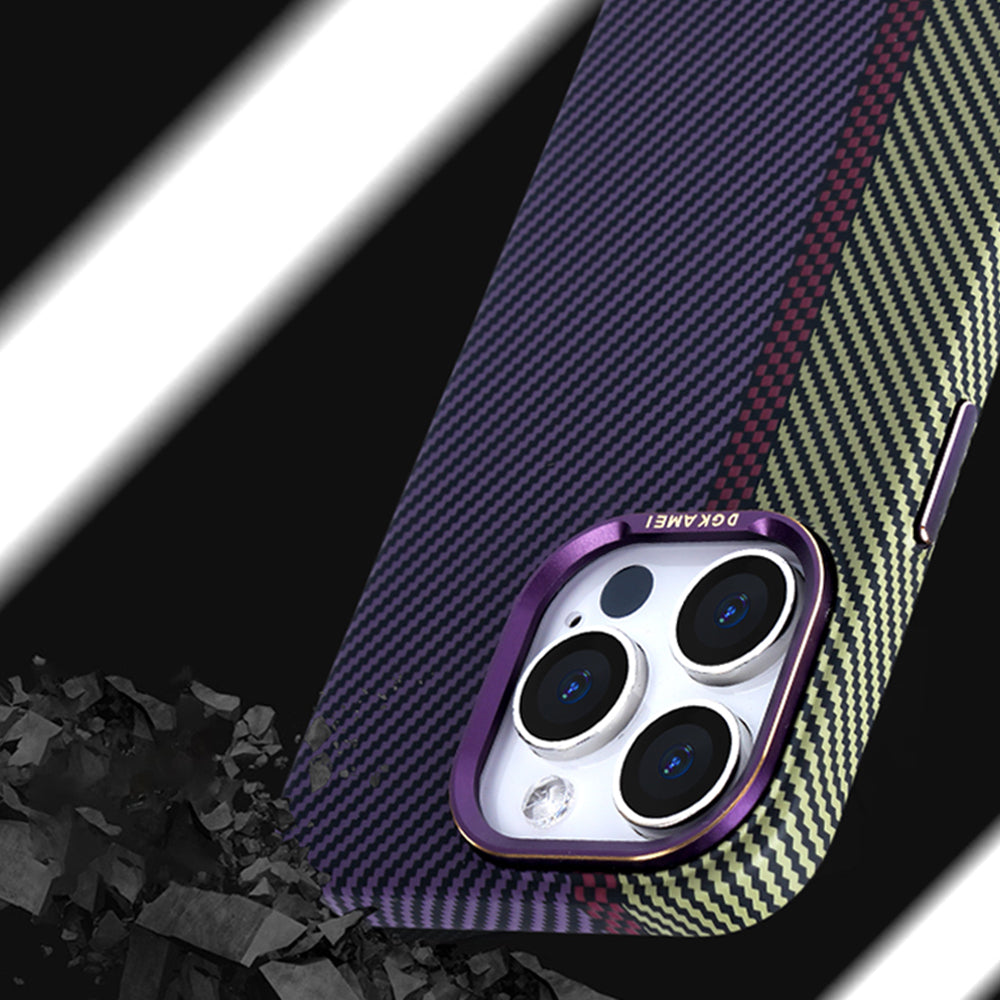 DGKAMEI For iPhone 14 Pro Max Carbon Fiber Texture Splicing Phone Case Magnetic PC Anti-drop Cover Compatible with Magsafe