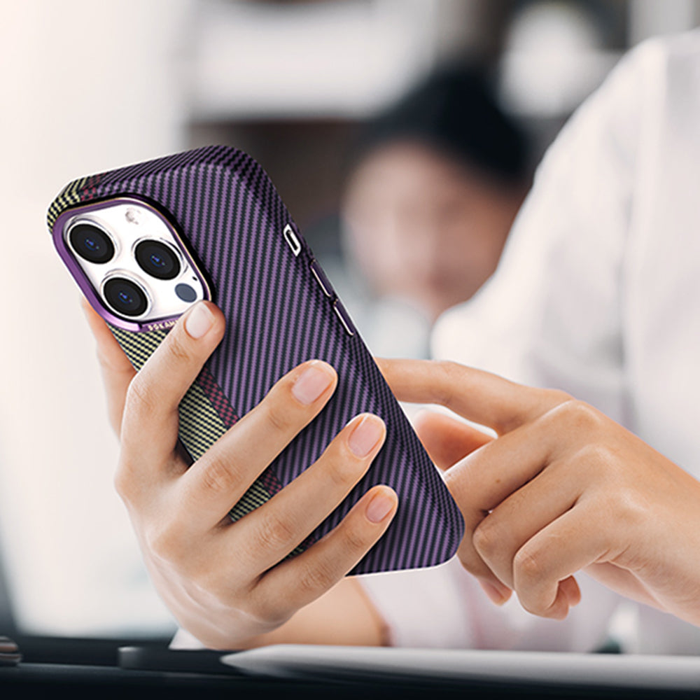 DGKAMEI For iPhone 14 Pro Compatible with MagSafe Color Splicing Carbon Fiber Texture Phone Case Ultra Thin Cover