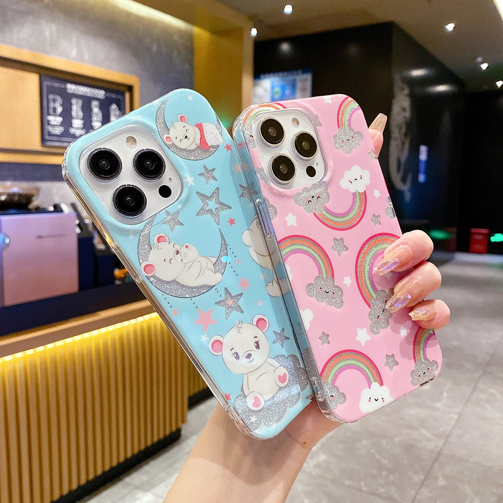 For iPhone 13 Pro Max 6.7 inch Back Cover IMD Glitter Powder Anti-drop Phone Protective Case