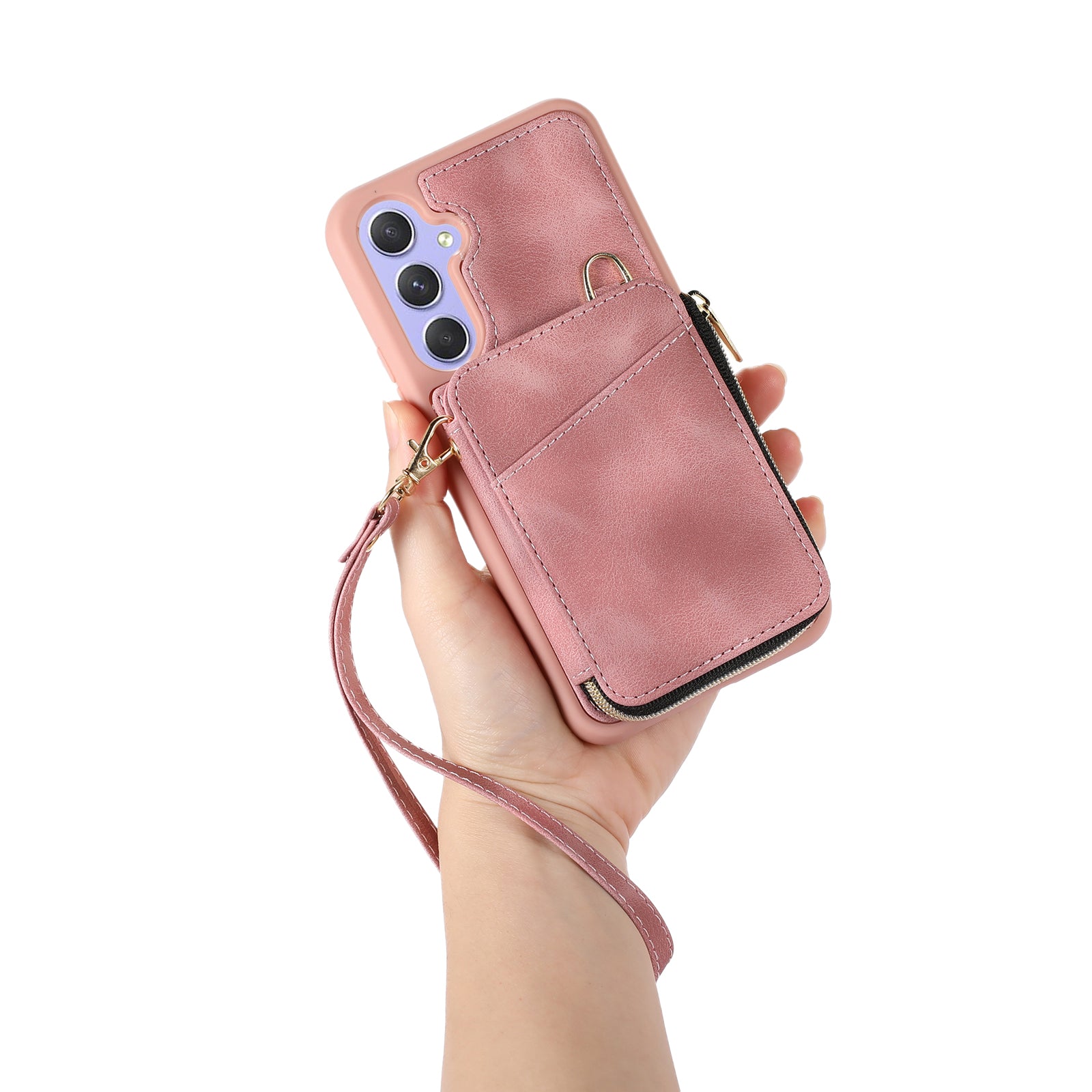 For Samsung Galaxy A34 5G Kickstand Phone Case Zipper Card Bag Leather TPU Phone Cover with Straps