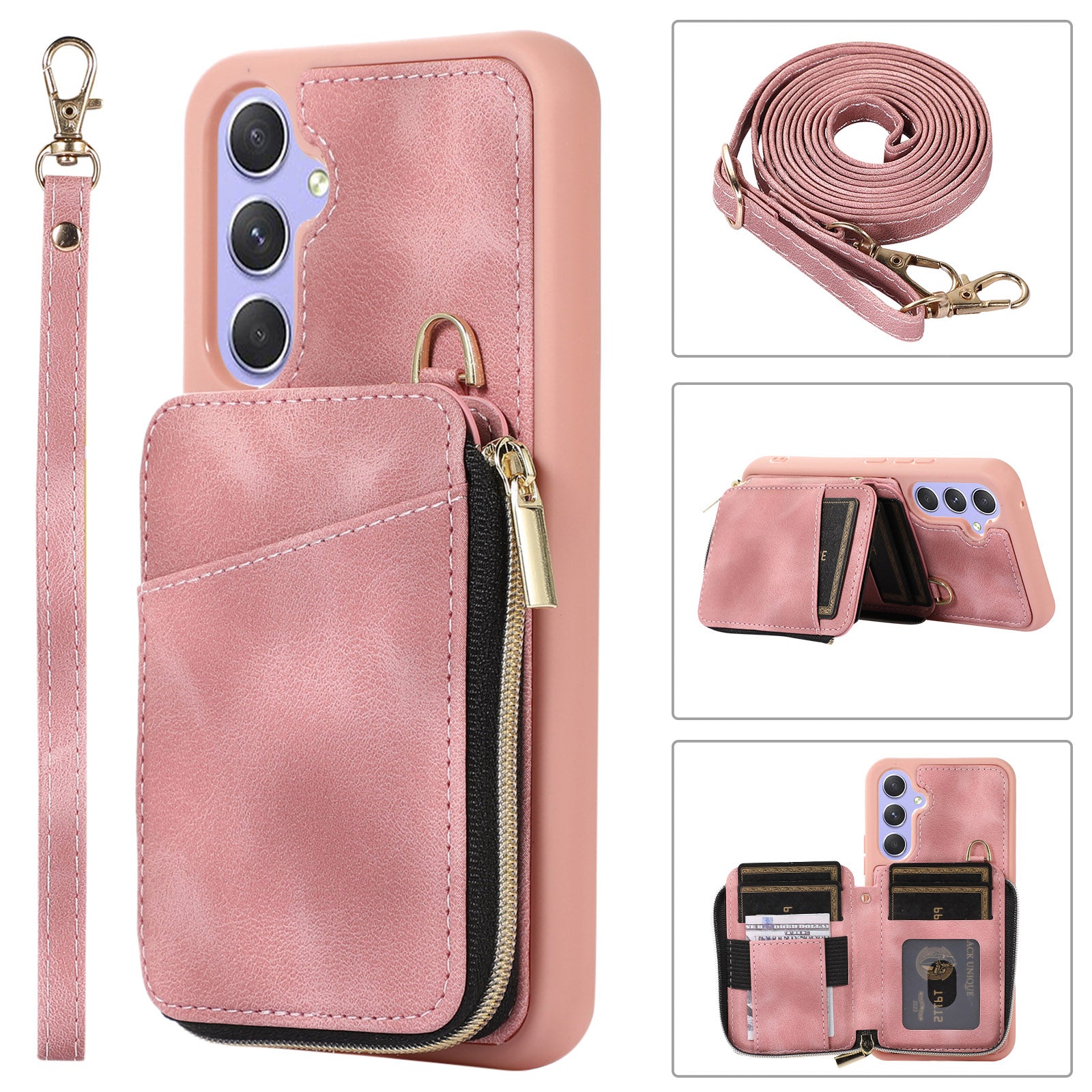 Card Holder Pocket Case for Samsung Galaxy A54 5G PU Leather Coated TPU Kickstand Phone Cover Shell