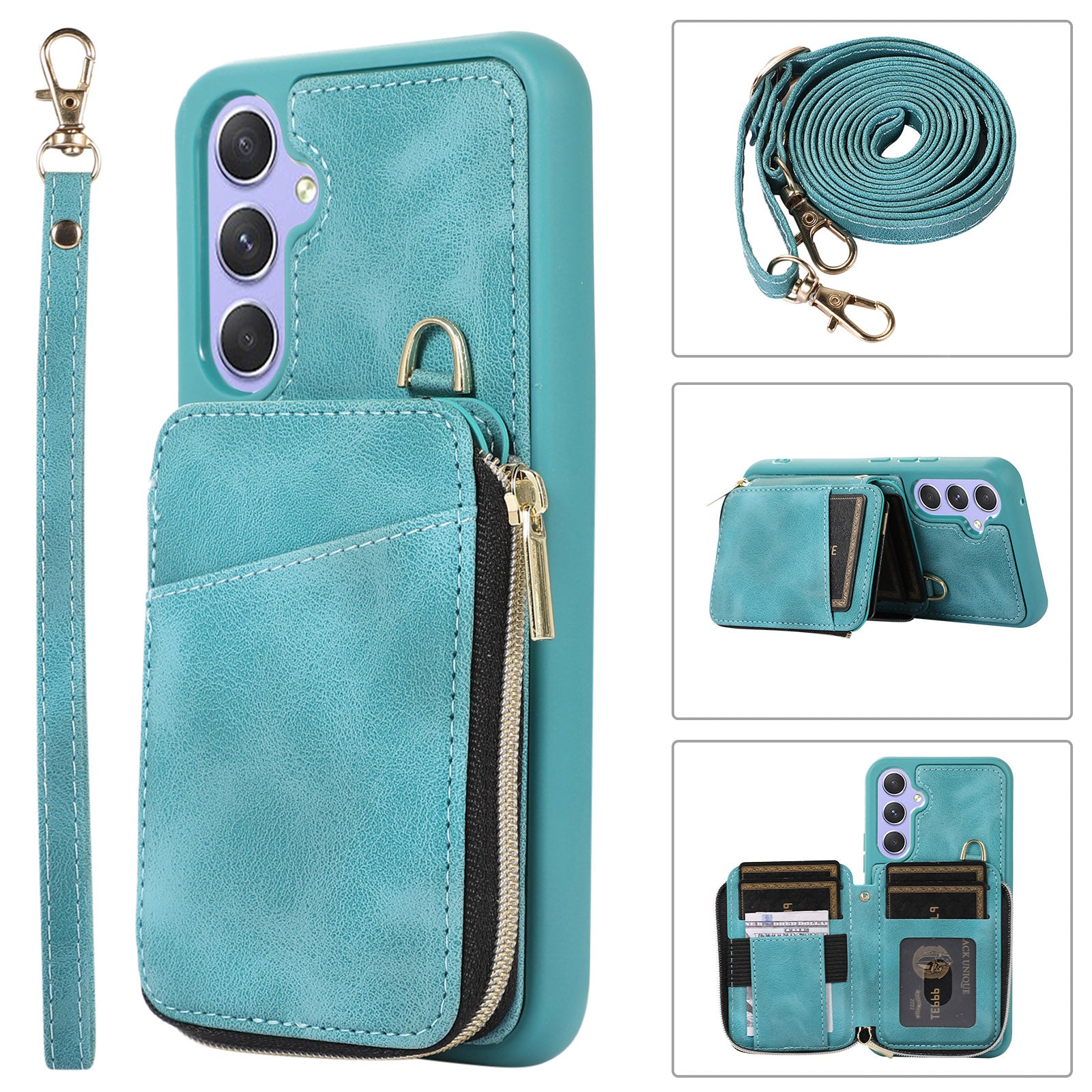 Card Holder Pocket Case for Samsung Galaxy A54 5G PU Leather Coated TPU Kickstand Phone Cover Shell