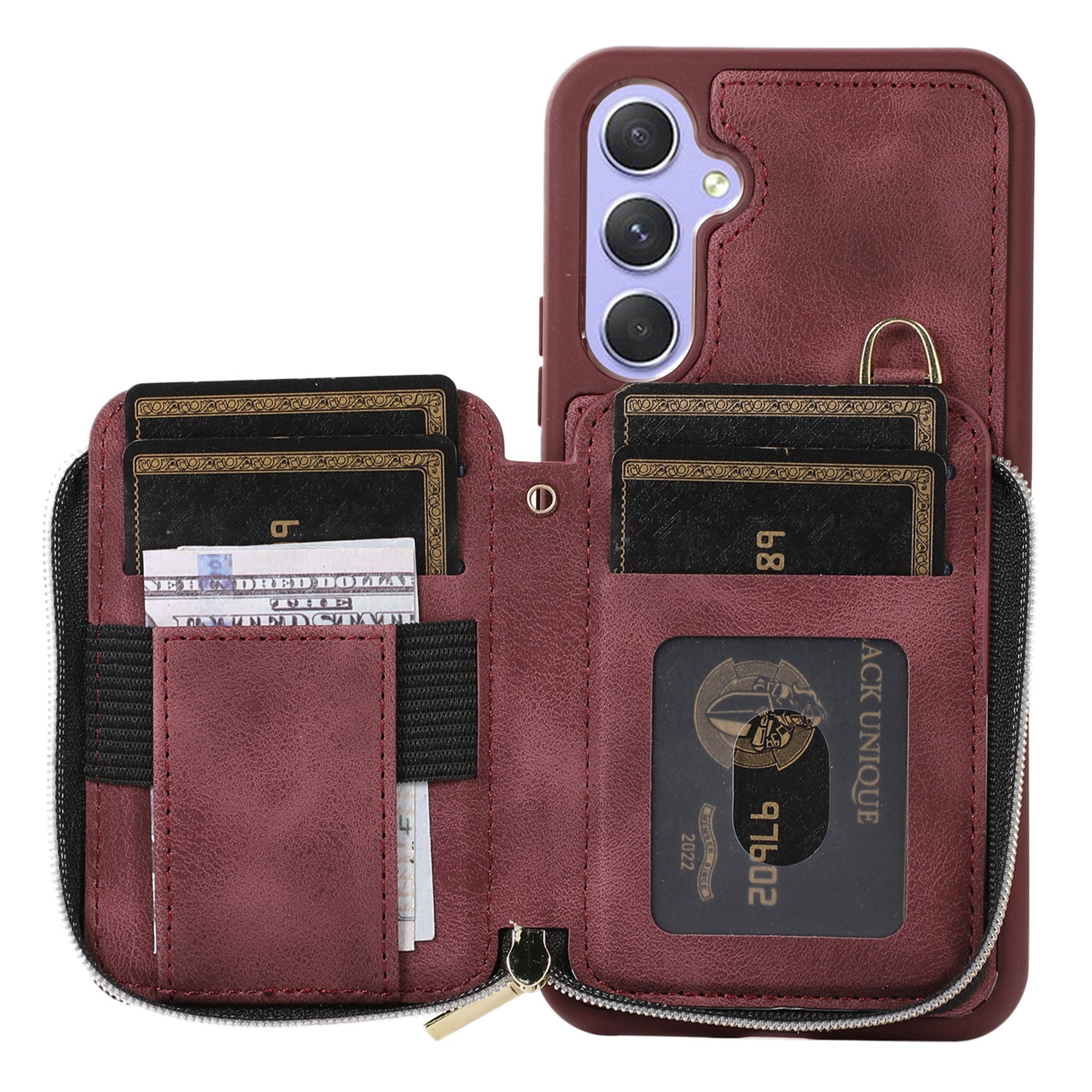 Card Holder Pocket Case for Samsung Galaxy A54 5G PU Leather Coated TPU Kickstand Phone Cover Shell