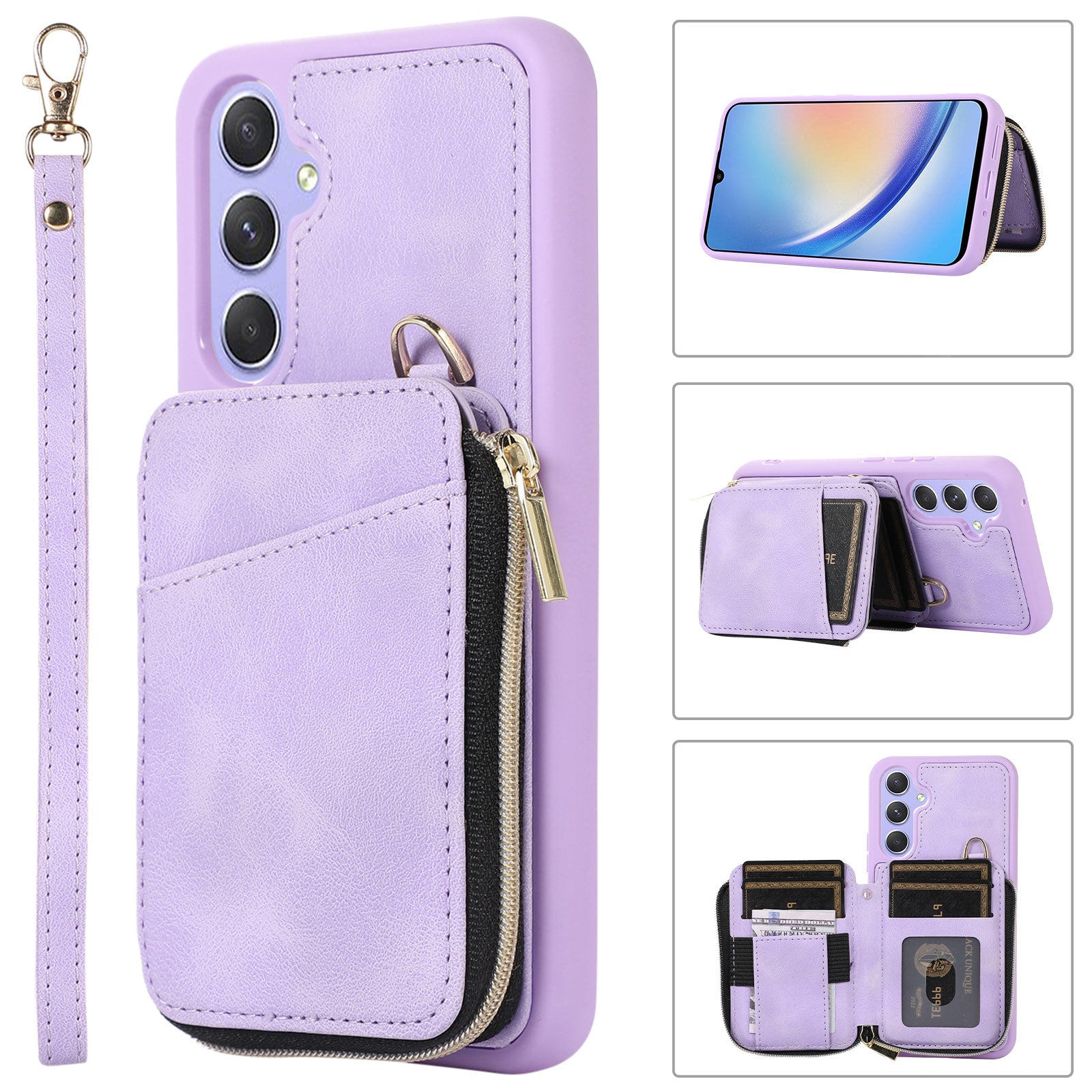 Card Holder Pocket Case for Samsung Galaxy A54 5G PU Leather Coated TPU Kickstand Phone Cover Shell